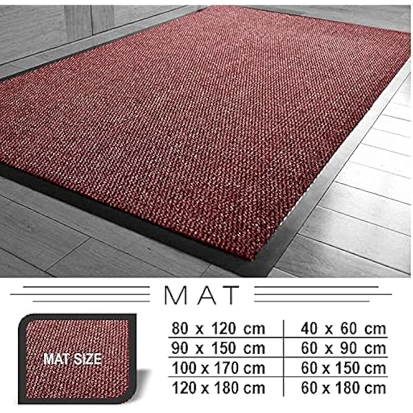 Abaseen Deurmatten Indoor Heavy Duty Grote antislip rubberen matten Barrière tapijt klein medium extra grote deurmat **6 maten** (rood, 80x120 cm)