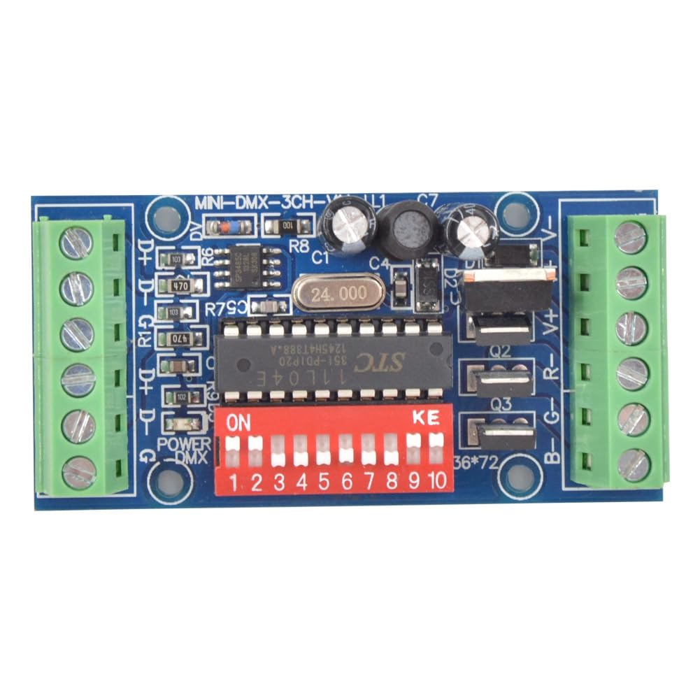 Mini 3CH LED Controlador RGB DMX512 decodificador, 3 canales 1 grupo, para módulo de tira LED DC5V-24V 15A MINI--3CH-V1
