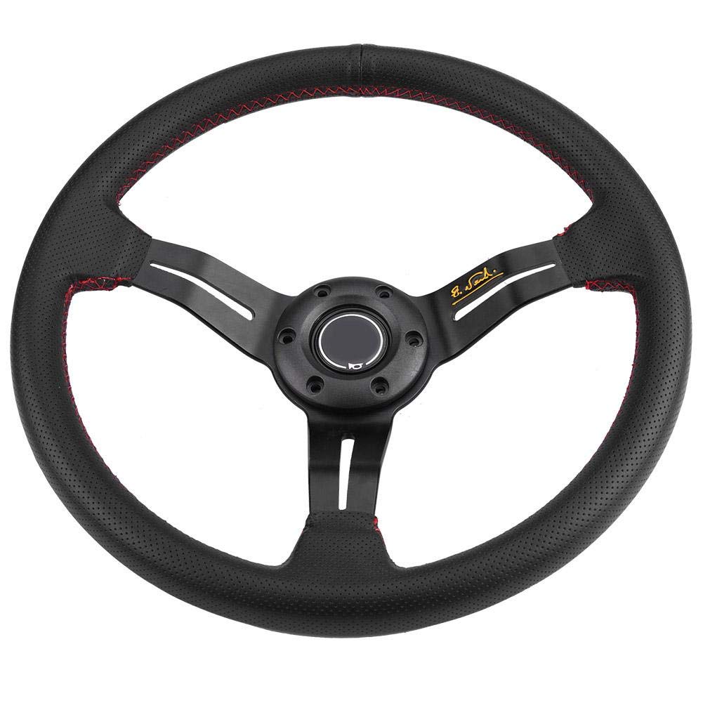 KIMISS Uniwersalna kierownica samochodowa 350 mm z aluminium, rama z perforowanej skóry, kierownica CarRacing z klaksonem (czerwona)