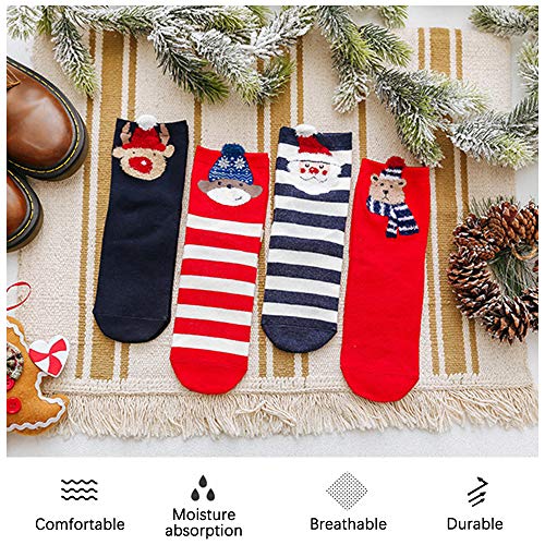 Image of 8 Pack Women Xmas Holiday Socks, Winter Warm Soft Cotton Knit Stretchy Slipper Crew Bulk Socks Set for Females Girls