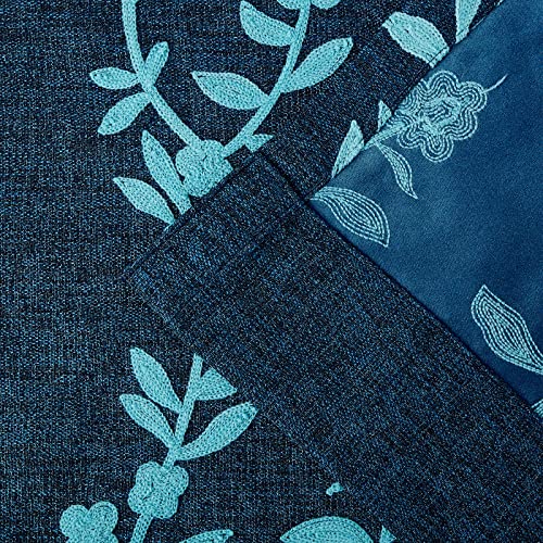 Melodieux Flower Embroidery Linen Textured Curtains for Living Room Bedroom Blackout Grommet Window Drape, Navy/Blue - Image 4