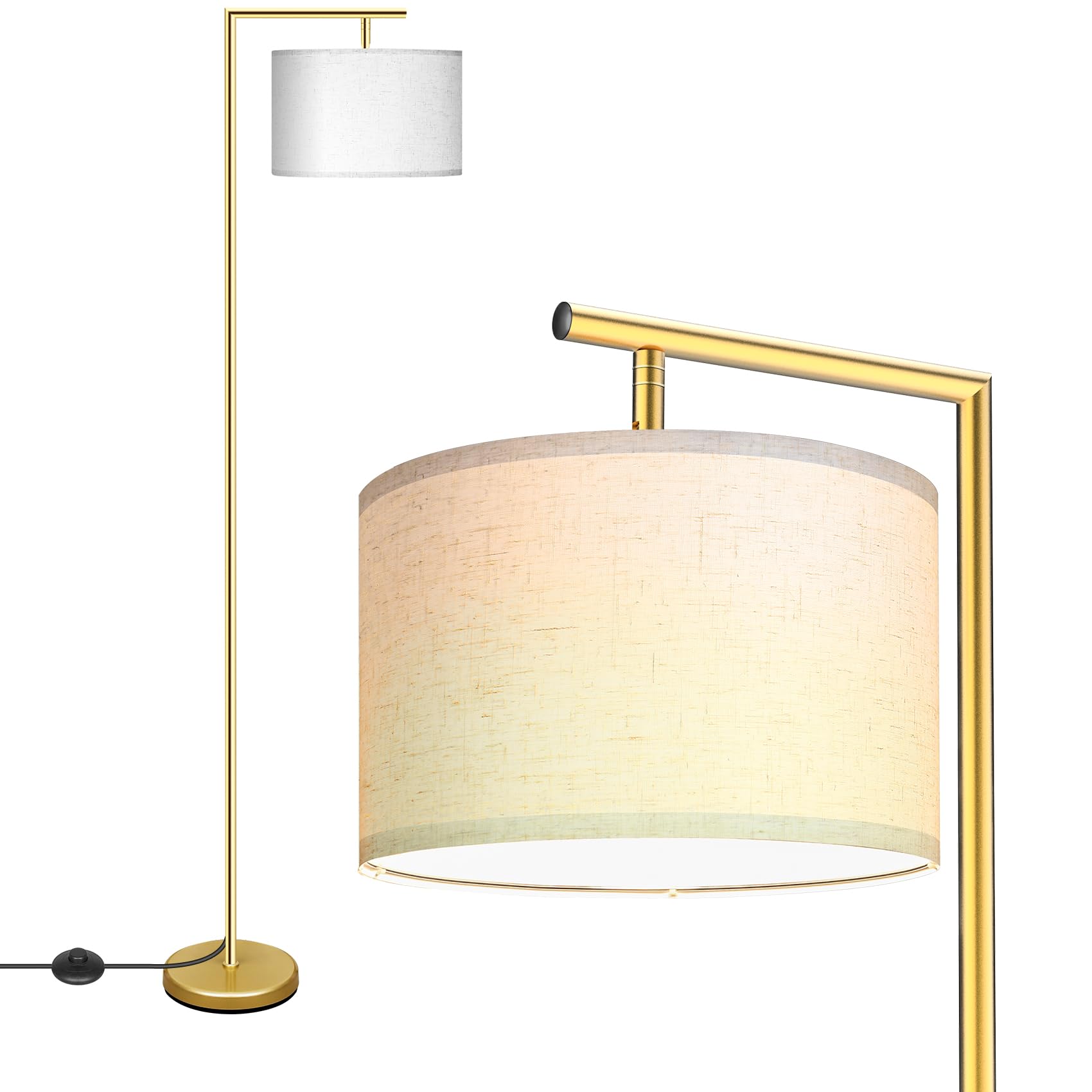 Jayencer Gold Floor Lamp, 65" Modern Standing Lamp with Flexible Lamphead, 3 Color Temperature Dimmable Sofa Lamp for Bedroom, Living Room, Office, 9W LED Bulb Included