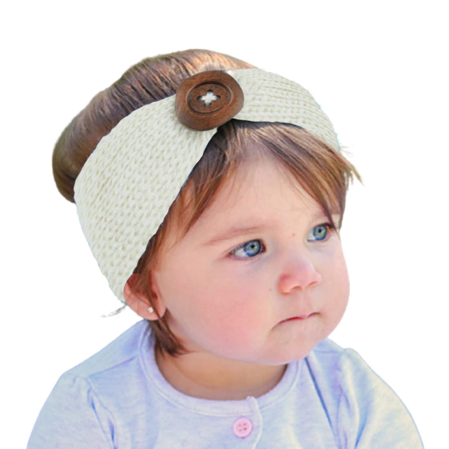 MOMISY Woolen Knitting Button Headbands Turban Head Wrap Unisex Knitted Hair Band for Kids for Girls & Boys-1 piece (White)-image-22