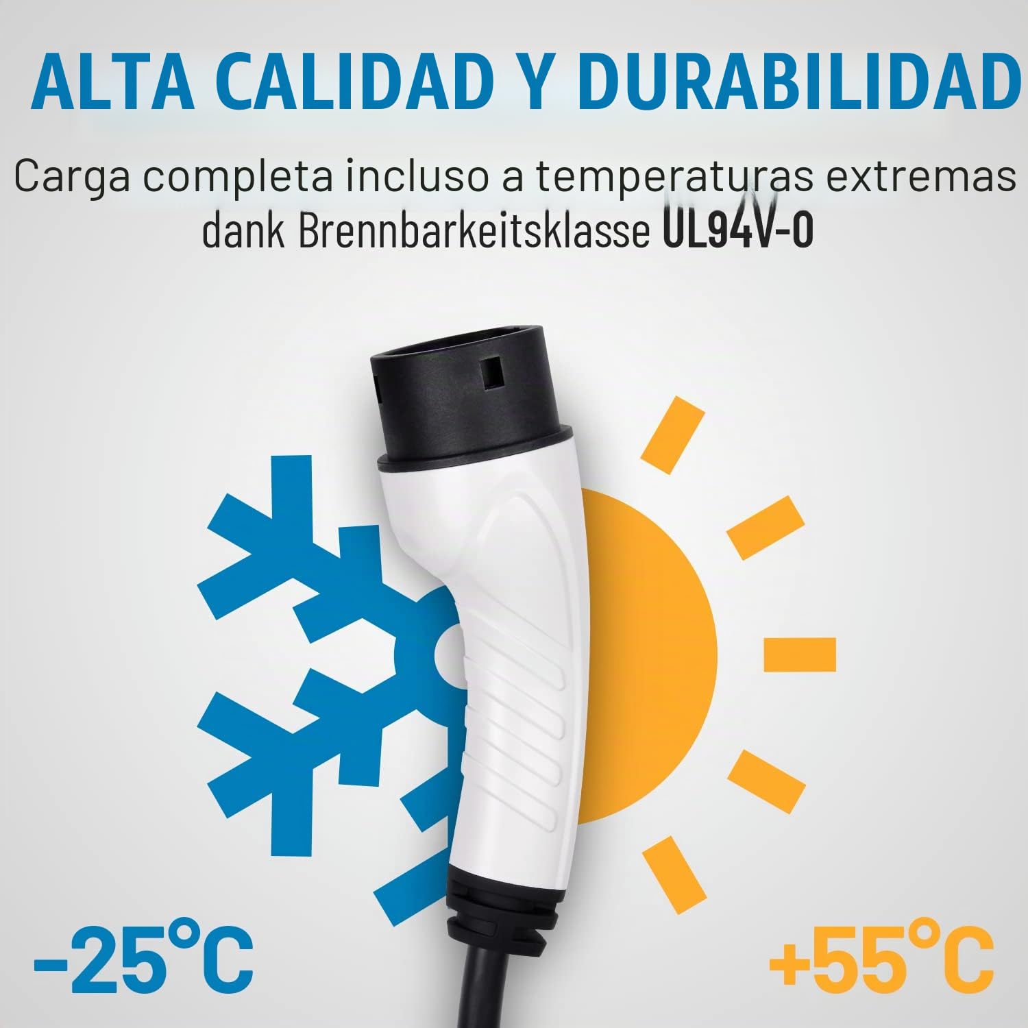 ABSINA Cable Coche Electrico Tipo 2 22kW & 32A para Híbridos & Eléctricos | Cable Carga Coche Eléctrico 5m Trifásico - Modo 3 - Electrico, de vehiculo