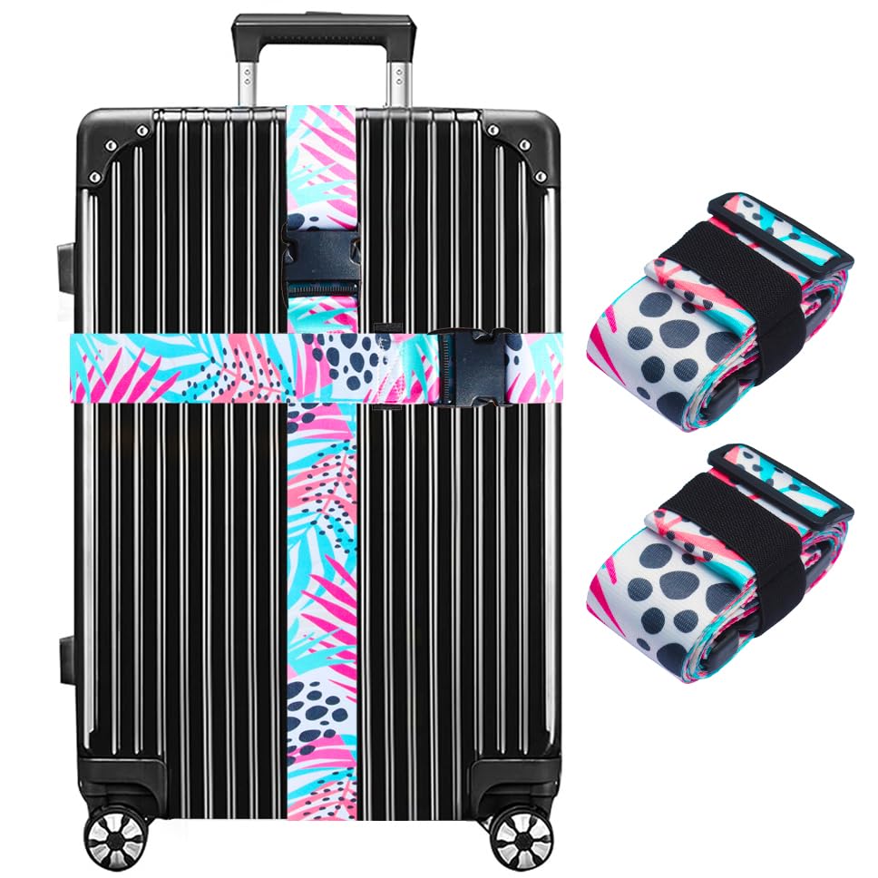 Image of Luggage Straps for Suitcases TSA Approved Easy Pack Organized Suitcase Strap, Luggage Strap, Luggage Belt Strap, Bag Straps for Luggage. Buckle Straps Travel Accessories (Hawaii Plant)