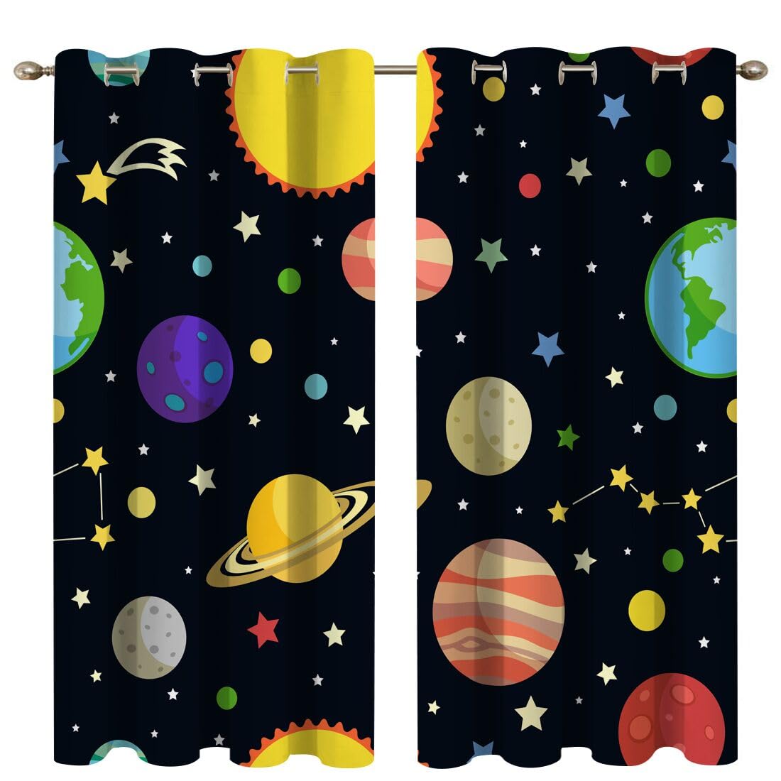 goodbath Space Curtains for Bedroom, Solar System Universe Star Planet Constellations Blackout Eyelet Window Drapes 2 Panels for Boys Girls Kids Living Room Nursery, Colorful,46x54 inch(117x138cm — image 1