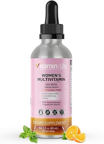 Vitaminally Gotas líquidas liposomales multivitamínicas para mujer con hierro, suministro de 30 días, 3 onzas líquidas, sin OMG, sin azúcares