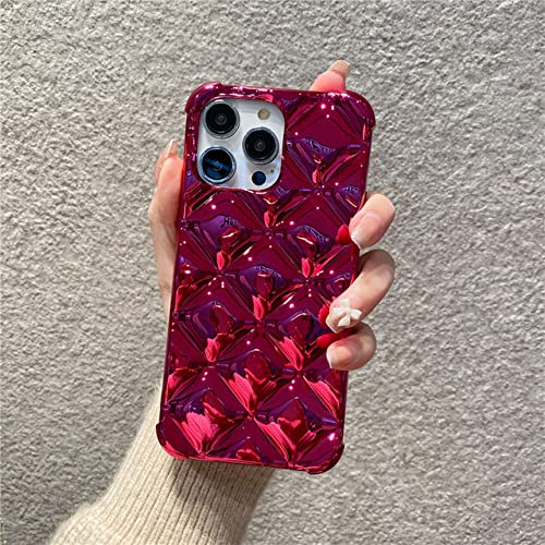 Coque iPhone 14 Plus souple de luxe motif losange galvanisé 3D rose rouge