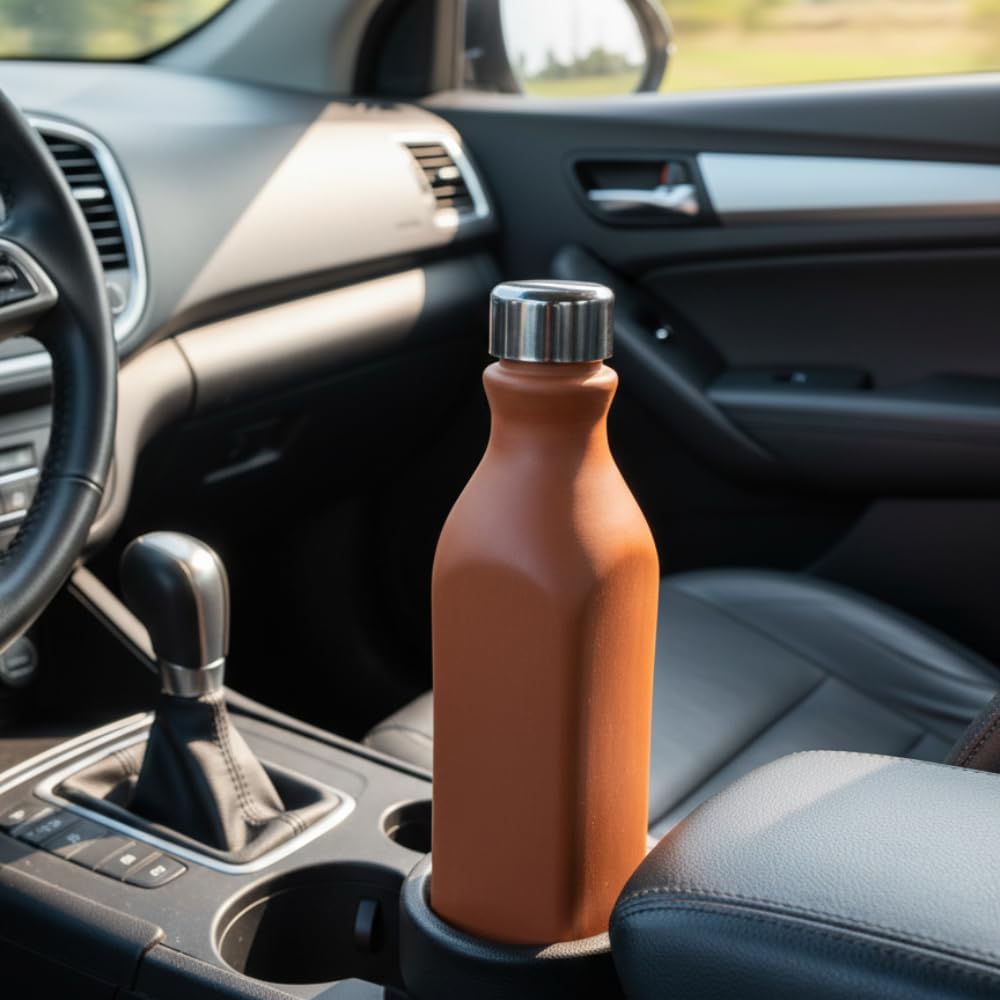Webelkart Botella de agua de arcilla de 1 litro con tapa de acero inoxidable