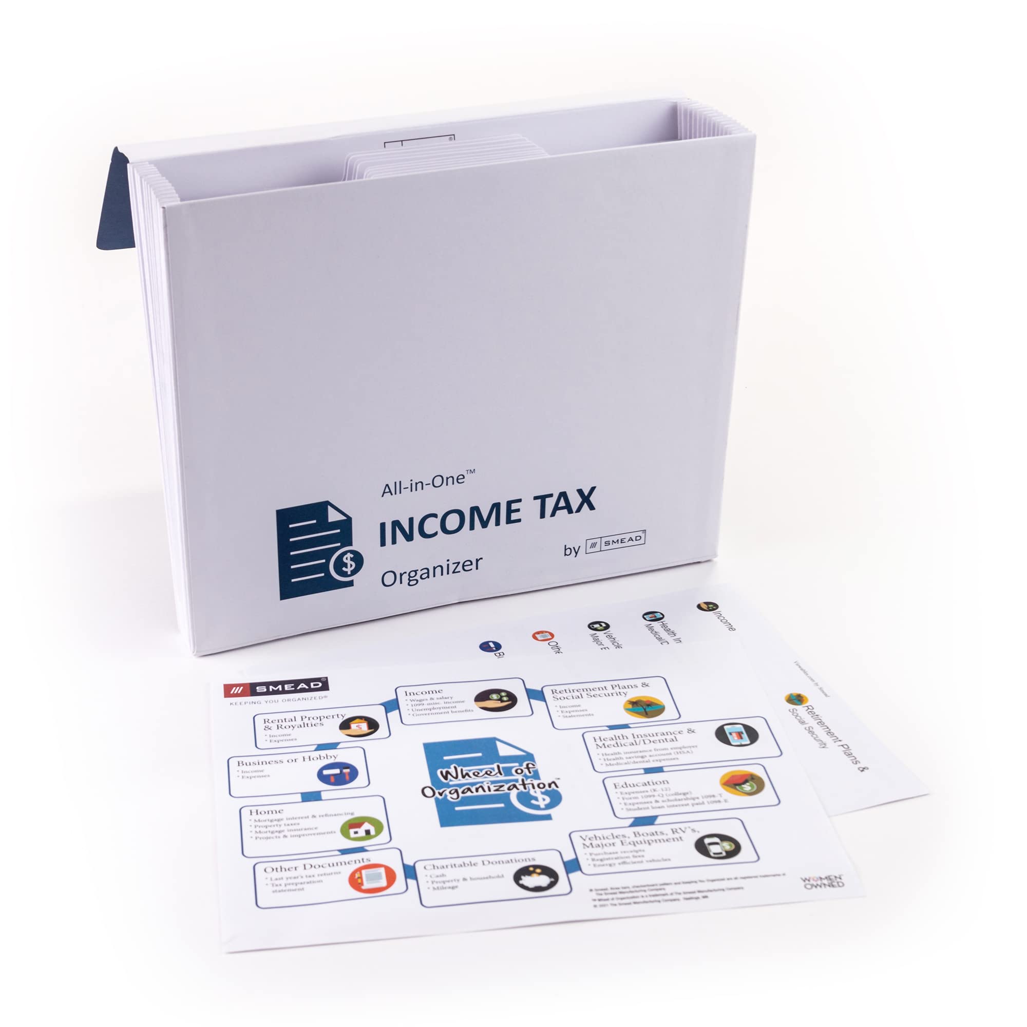Smead All-in-One Income Tax Organizer, 12 Pockets, Flap and Cord Closure, Letter Size, Navy/White (70660) - Image 2