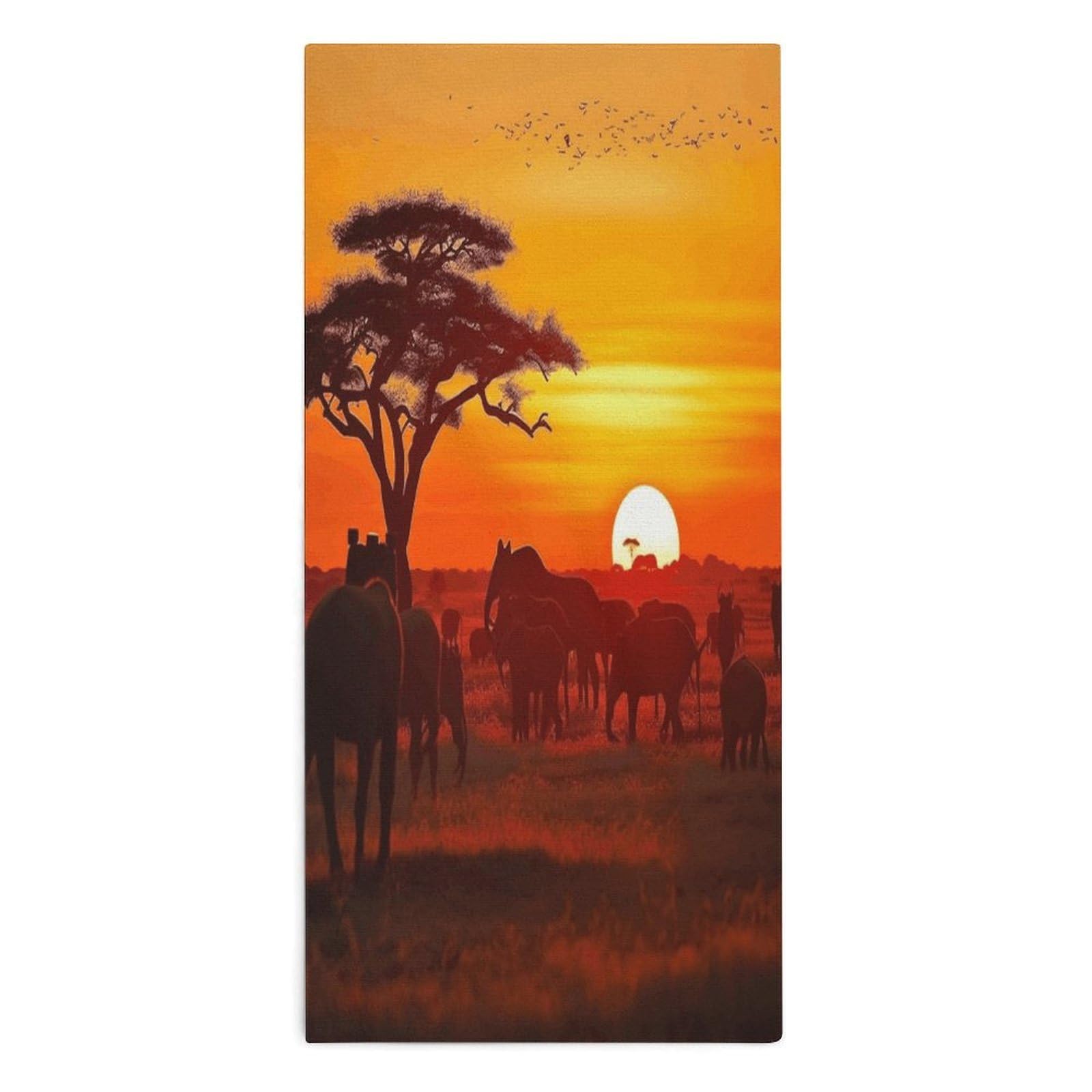 YUXBVKRS African Animal Sunset Hand Towels for Bathroom 14x29 Inch