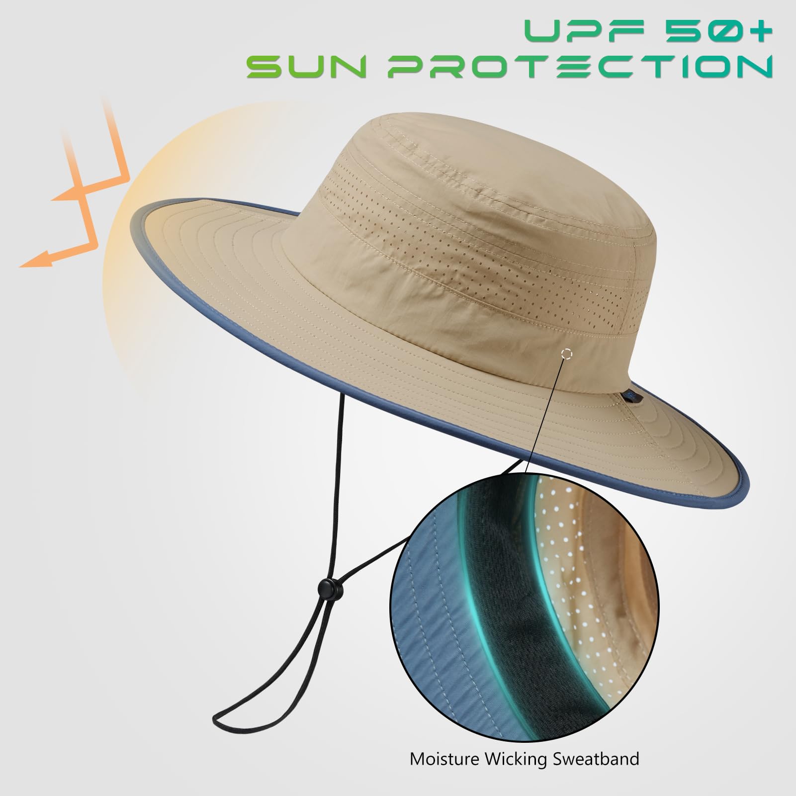 Sombrero plegable UPF 50+ resistente al agua con malla perforada láser ajustable para hombres y mujeres al aire libre