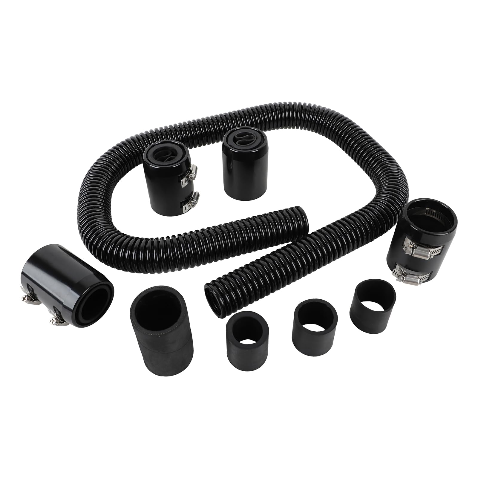 Photo 1 of 48" Flexible Radiator Hose Stainless Steel Engine Cooling Water Hose Kit Universal Water Hoses Adapter with Chrome Cap Clamp (Black)