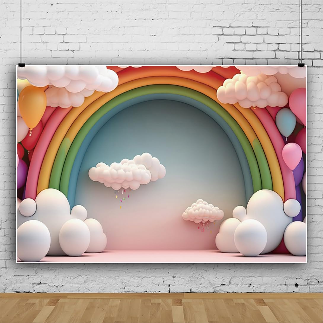 telón de Fondo Arco Iris 2.7x1.8m Dibujos Animados Arco Iris Globo Nube bebé Ducha Fondo recién Nacido niño niña Fiesta de cumpleaños decoración Banner