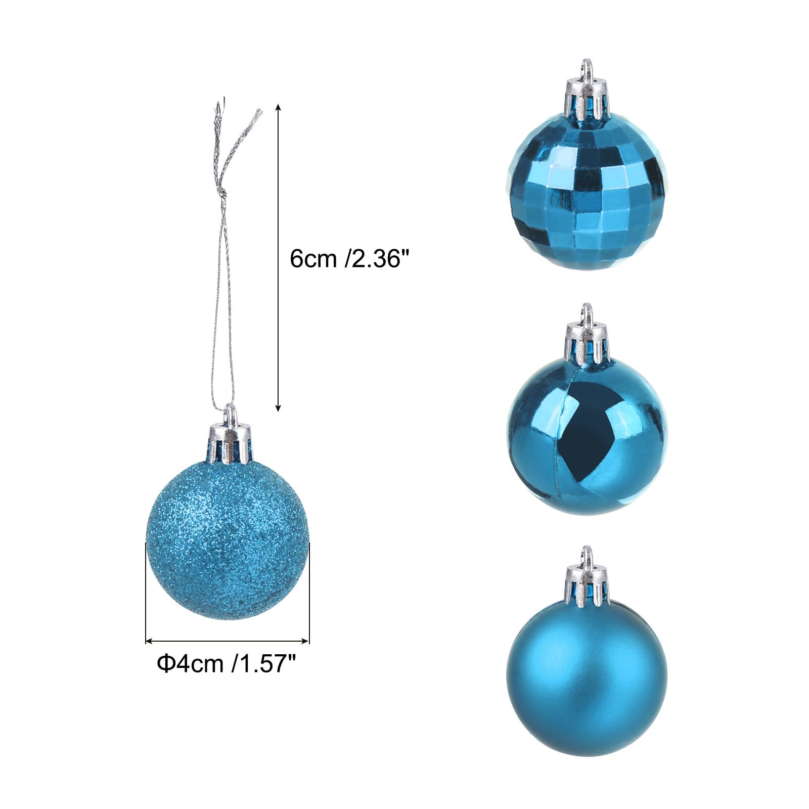 uxcell 24Pcs Lake Blue 1.57 Inch Christmas Balls Ornaments Shatterproof Ornaments Hanging Baubles for Xmas Trees Wedding - Image 2