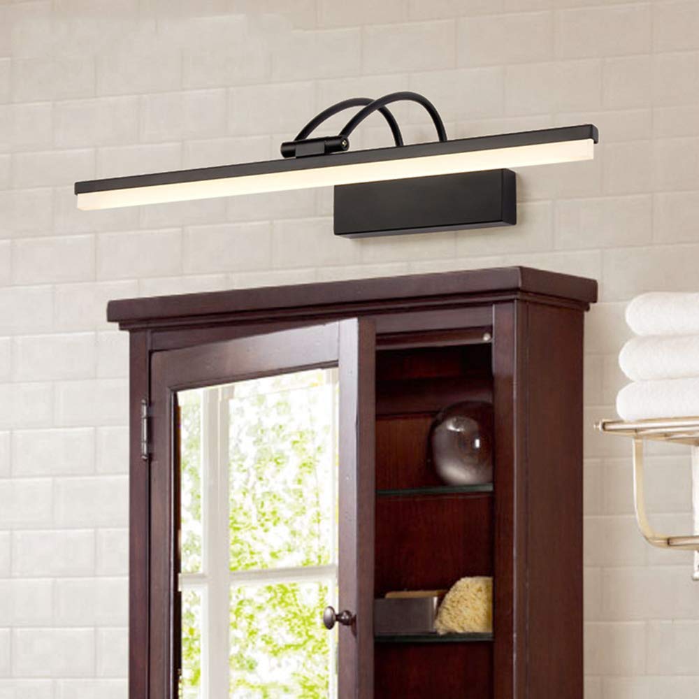 LED z lustrem w łazience, czarna, retro, lustrzane światło przednie, kinkiet łazienkowy, regulowana metalowa podstawa, akrylowy abażur, 61 cm, 14W, do toaletki do makijażu