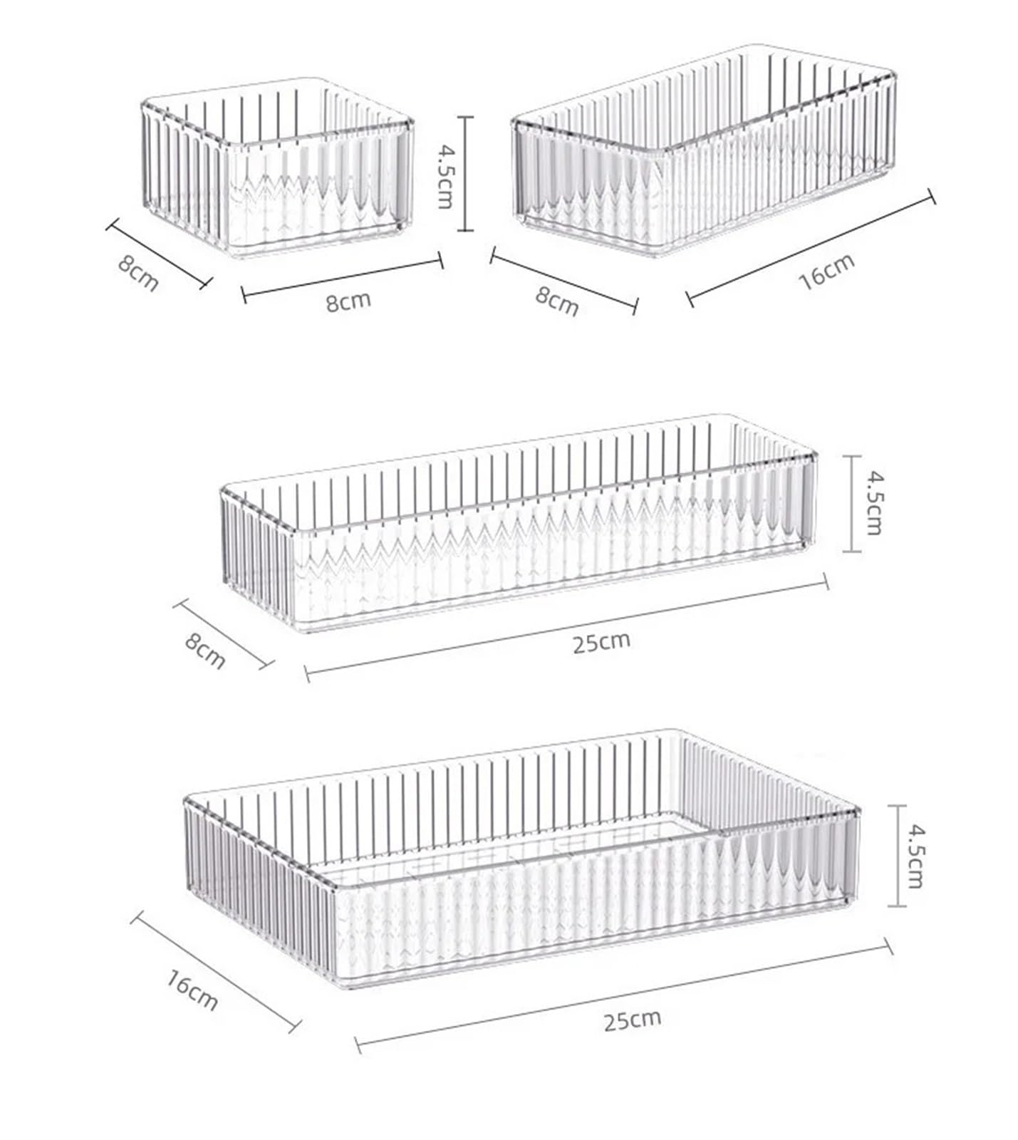 Set di 4 organizer for cassetti da scrivania, in plastica, for riporre oggetti bagno, for trucchi, trasparenti, for la cucina Per Cassetti