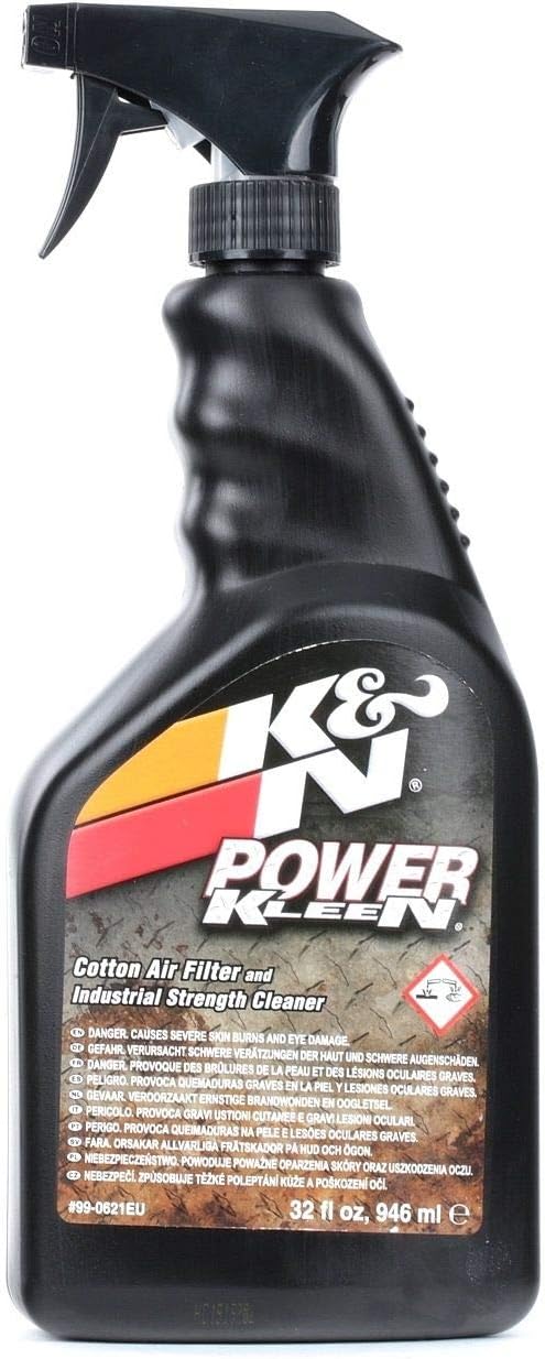 K&N Air Filter Cleaner and Degreaser: Power Kleen; 32 Oz Trigger Spray; Restore Engine Air Filter Performance, 99-0621, Black