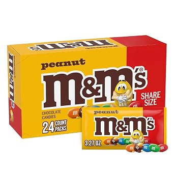 M&MS Peanut Milk Chocolate Individually Wrapped Candy, Share Size Bulk Chocolate Candy for Movies, Party Favors, 78.48 Oz, 24 Ct