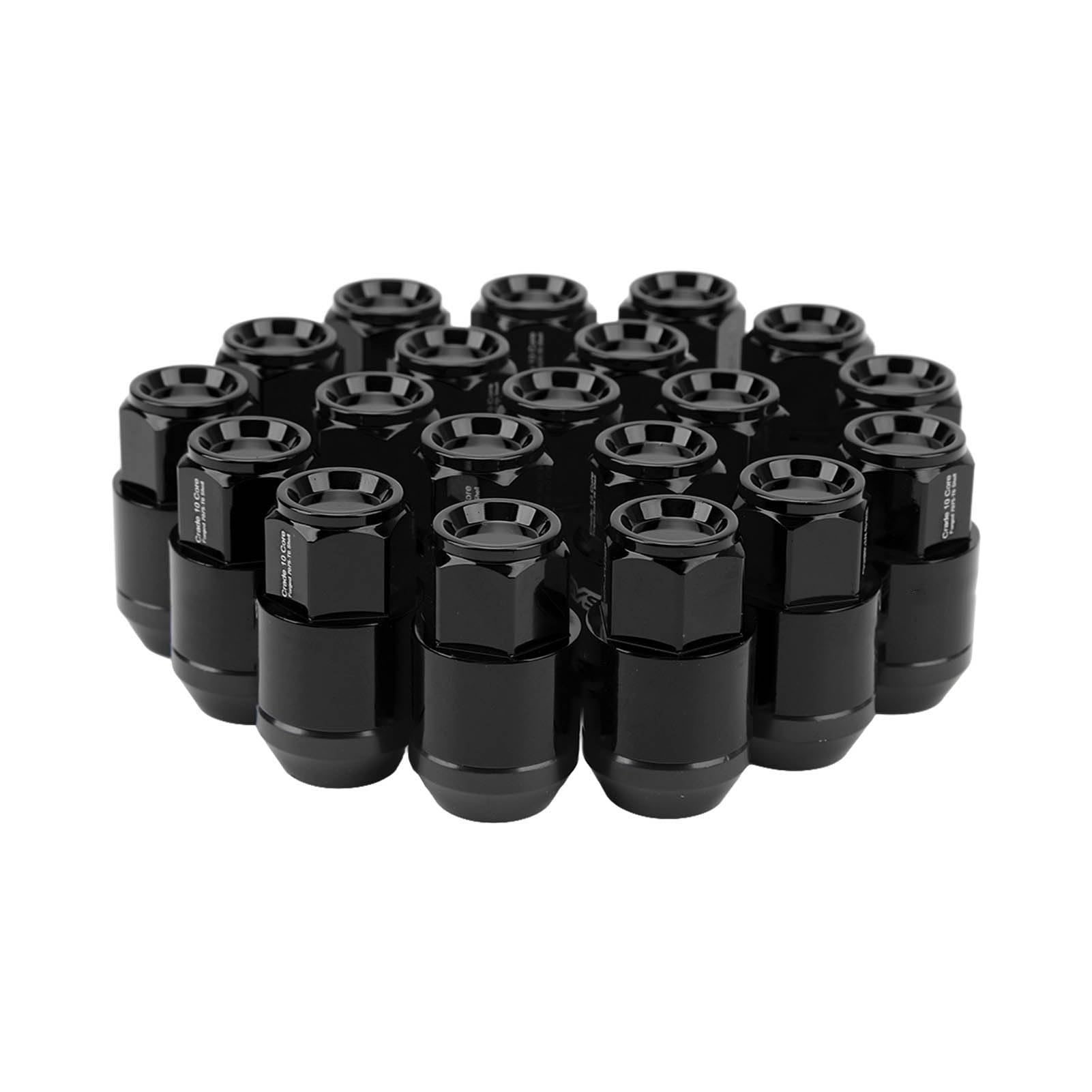20er-Pack M12x1,5 Radmuttern, hochfeste Radmuttern, professioneller Spline-Radmuttern-Ersatz für die meisten Fahrzeuge, 19 mm L42 mm (Schwarz)
