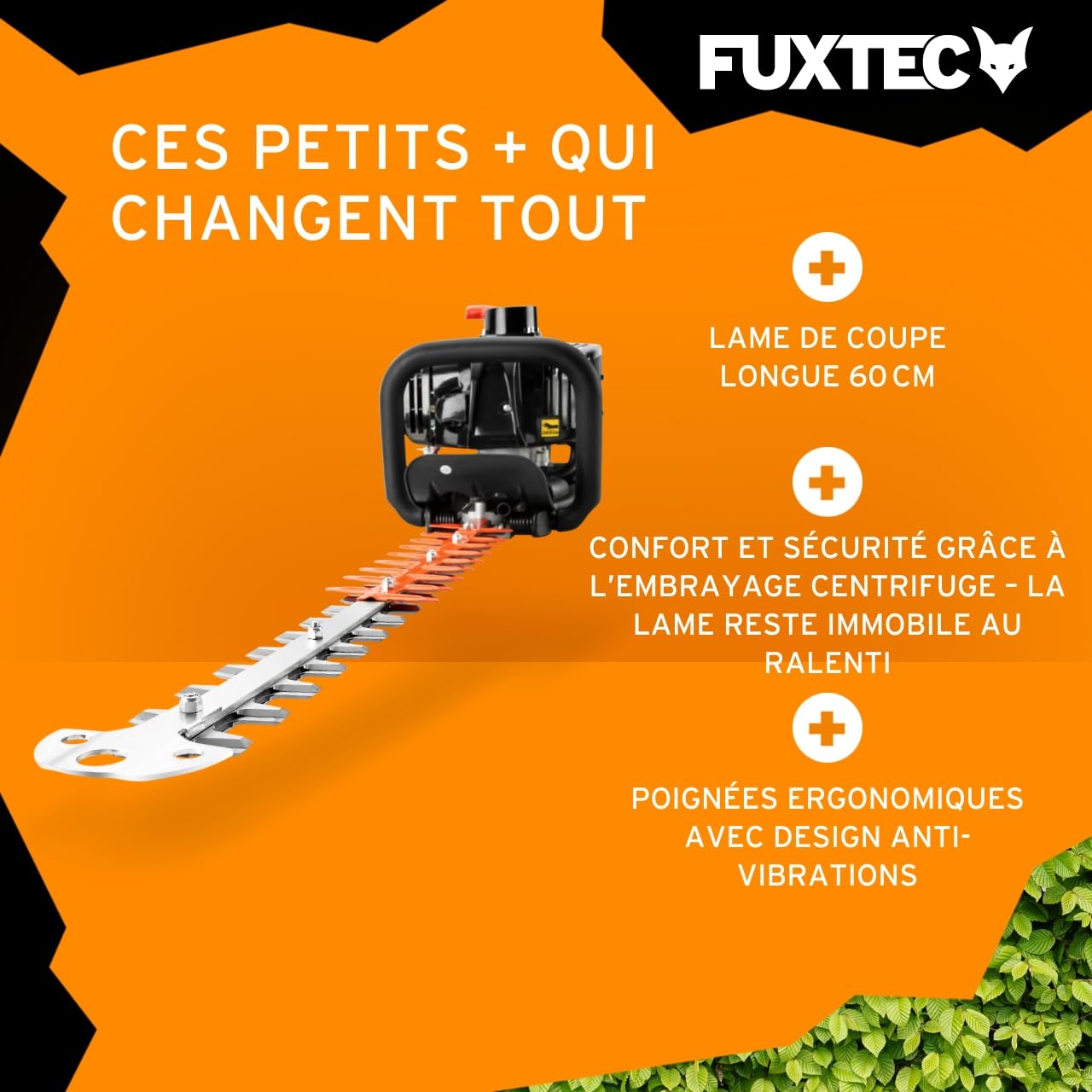 FUXTEC Taille-Haies Thermique FX-MH123ECO – Moteur 2T 25,4 cm³, Lame 560 mm, Coupe 28 mm, Ergonomique & Vibrations réduites
