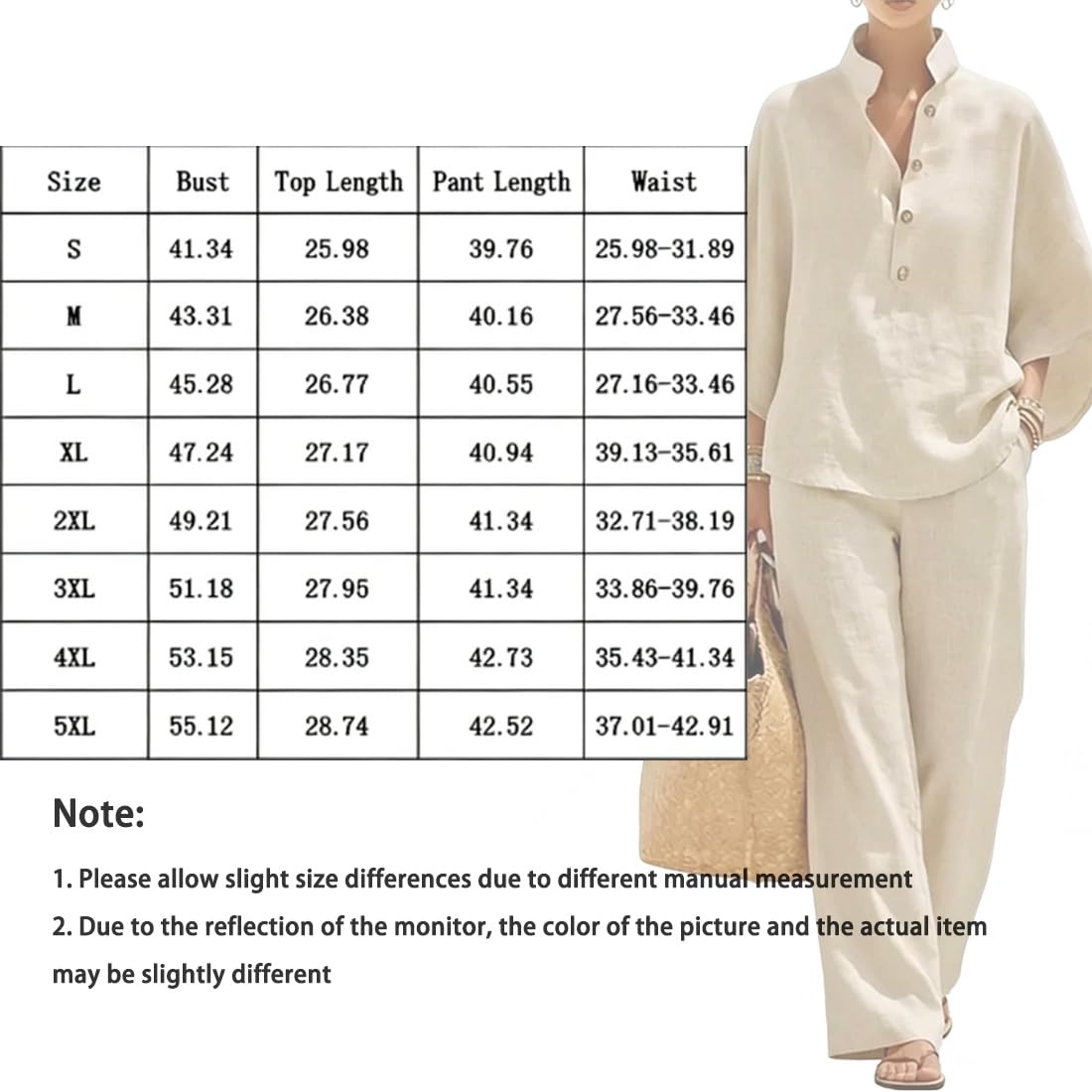 Set de Dos Piezas Verano Mujer Casual Conjunto de Vacaciones Lounge Set de Algodón Estilo Lino Ligero con Mangas Murciélago Cómodo