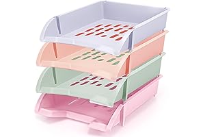 Gueevin 4 Pcs Colorful Stackable Paper Trays Classroom Turn In Trays