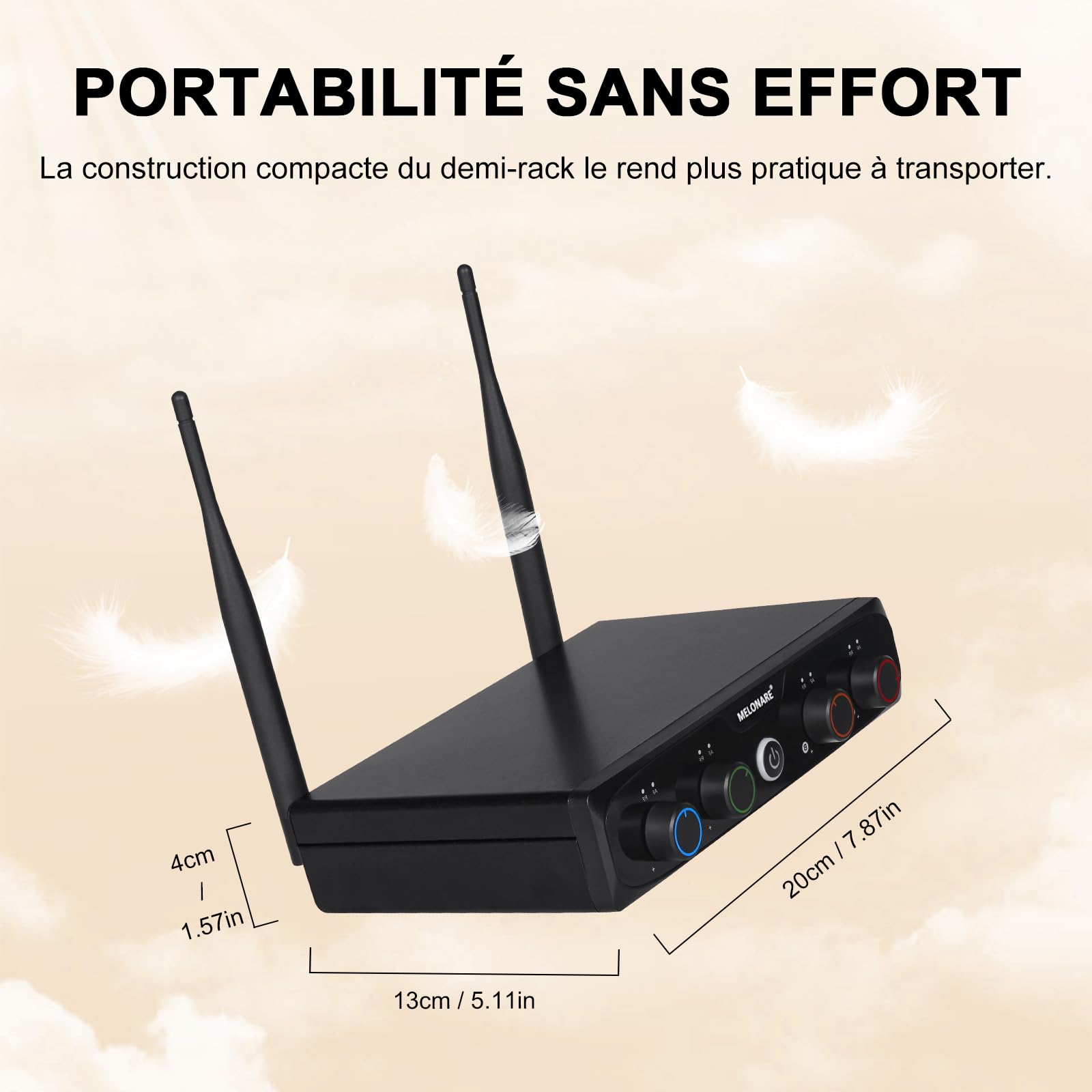 MELONARE Système de Micros sans Fil UHF Compact 4 Canaux MWM-41-4H