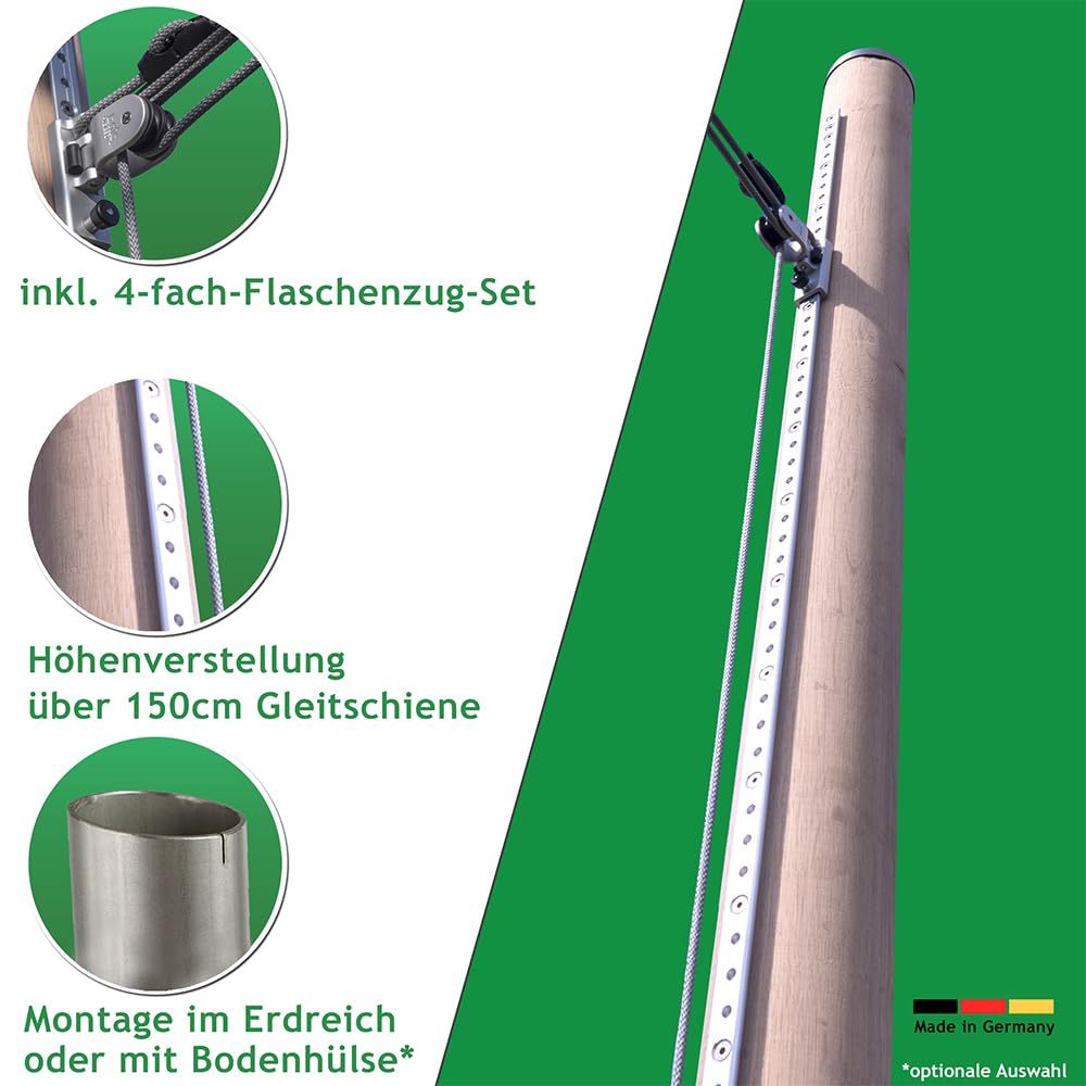 sonnensegel gleitschiene Holzpfosten, Robinie, Ø100mm, 3m, höhenverstellbar, 4-Fach-Zug Size:XX-Large/W38 Shrinker/Stretcher Monstershop Hartschalen Dachzelt 3