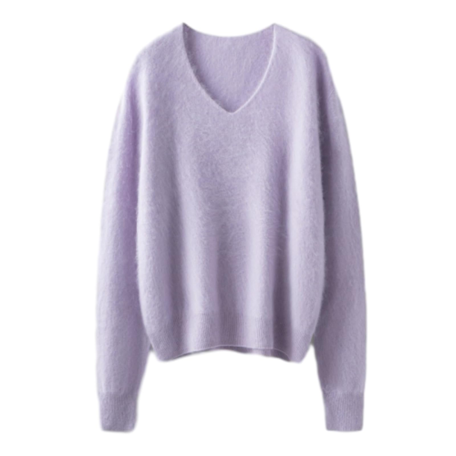 Damen Pullover mit V-Ausschnitt, Kaschmirwolle, gebürstet, weicher warmer V-Ausschnitt, lockerer Kaschmir-Pullover, nahtloser Strickpullover