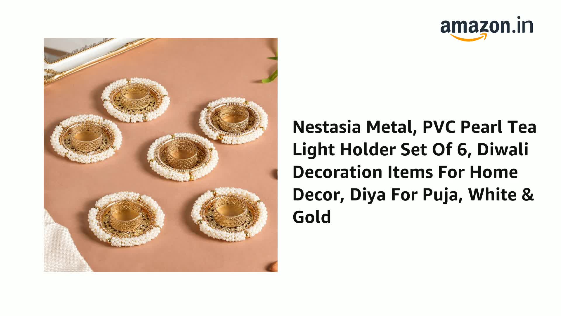 Buy Nestasia Metal, PVC Pearl Tea Light Holder Set of 6, Diwali