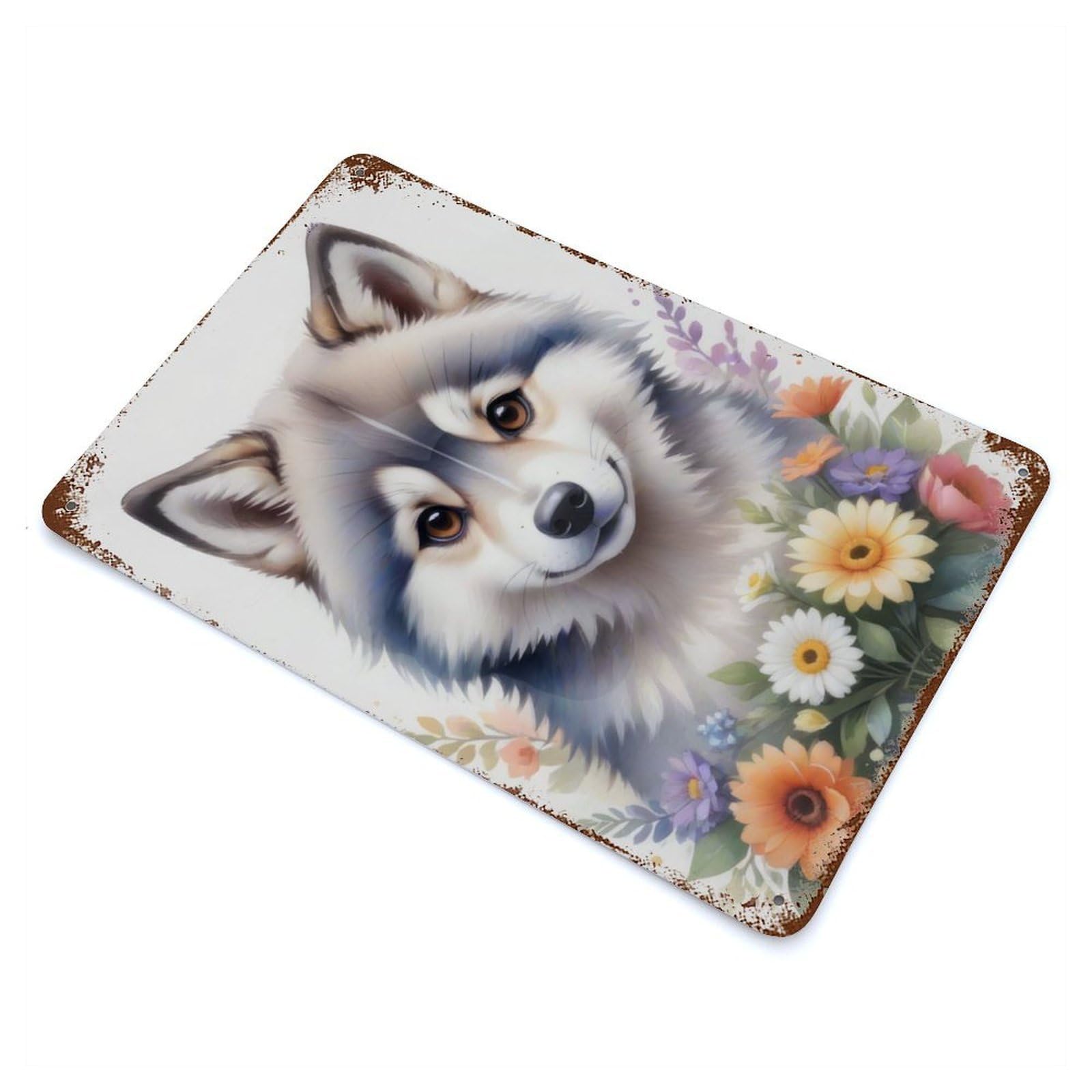 Rust Effect Watercolor Husky Painting Vintage Rust Metal Sign 11.8"x7.9", Vintage Wall Decor for Garage, Bar And Workshop Decor