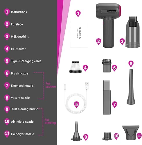 Miniatura 3 de Mini aspiradora portátil inalámbrica recargable, aspiradora de mano inalámbrica y soplador de coche de 7000 PA fuerte succión, pequeño aspirador