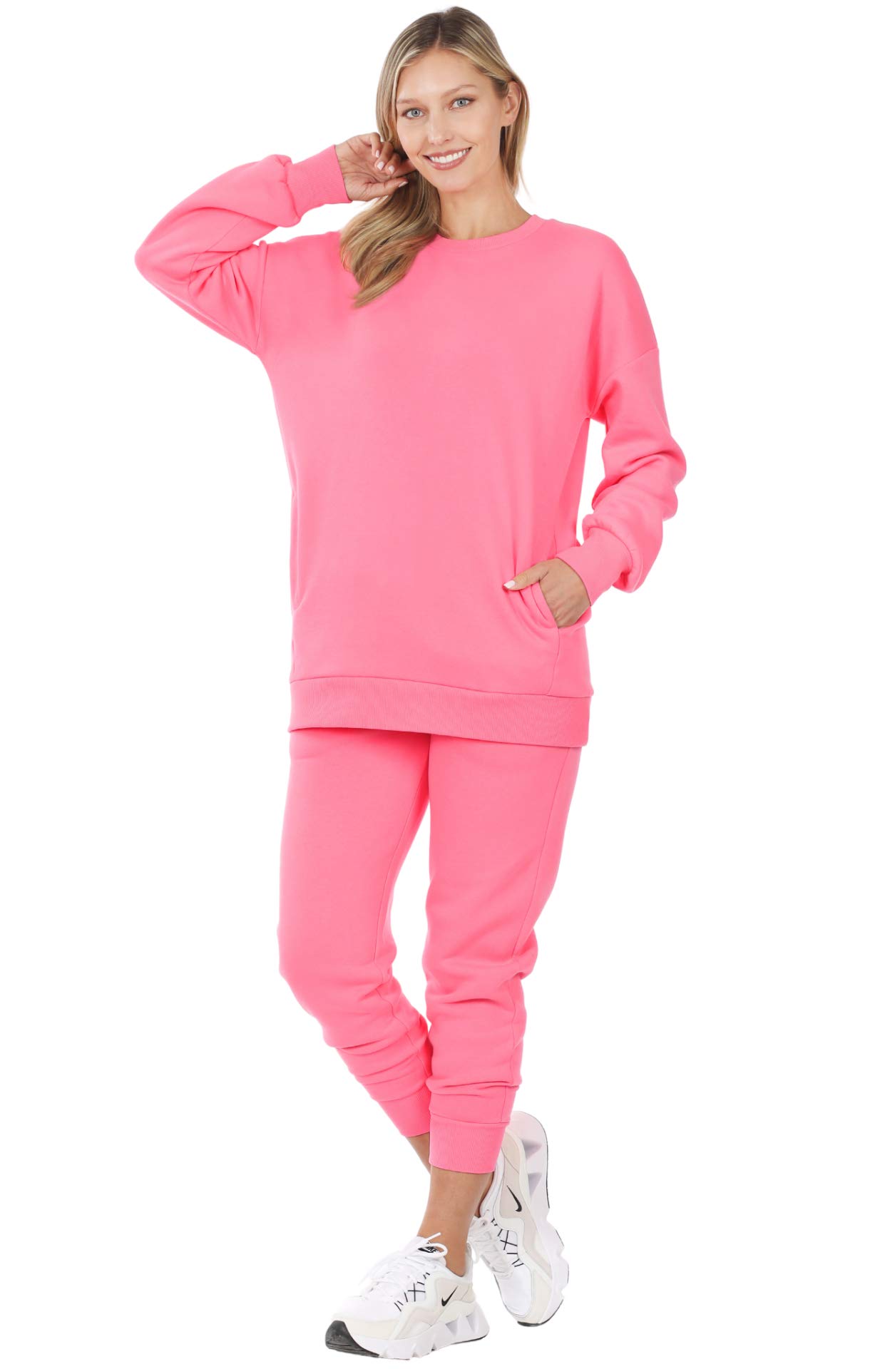 ZenanaSWEATSHIRT & SWEATPANTS SET BrightPink M