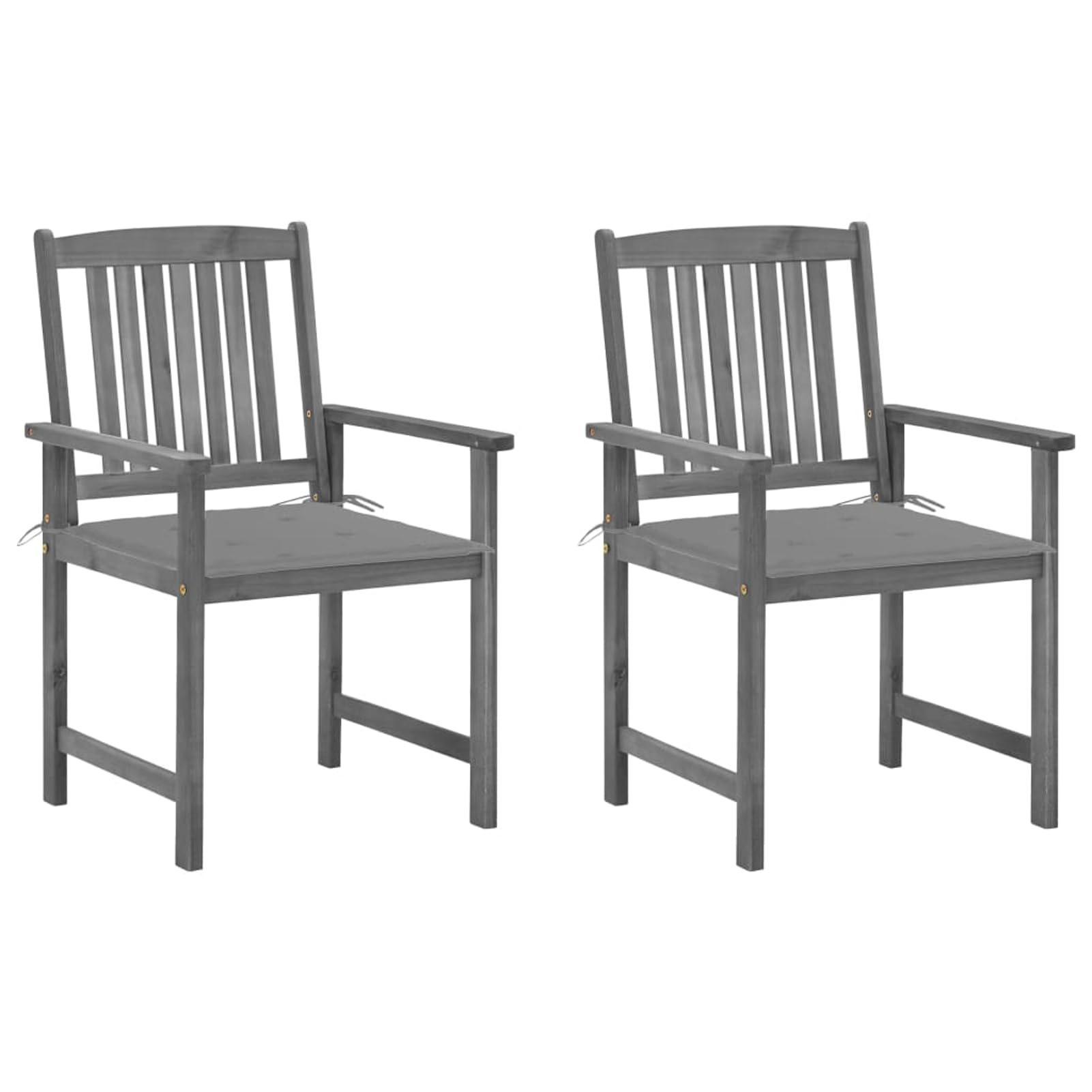 Chaise de jardin en acacia massif avec coussin gris (lot de 2) - 61x57x92 cm