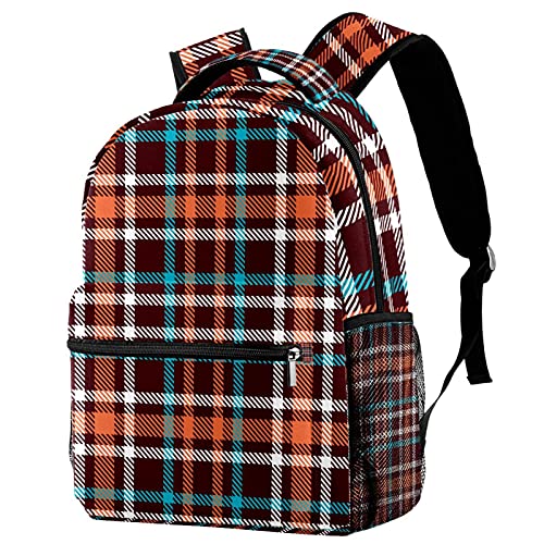 Mochila universitaria de tartán azul y marrón para evitar dolores de espalda en clase y excursiones