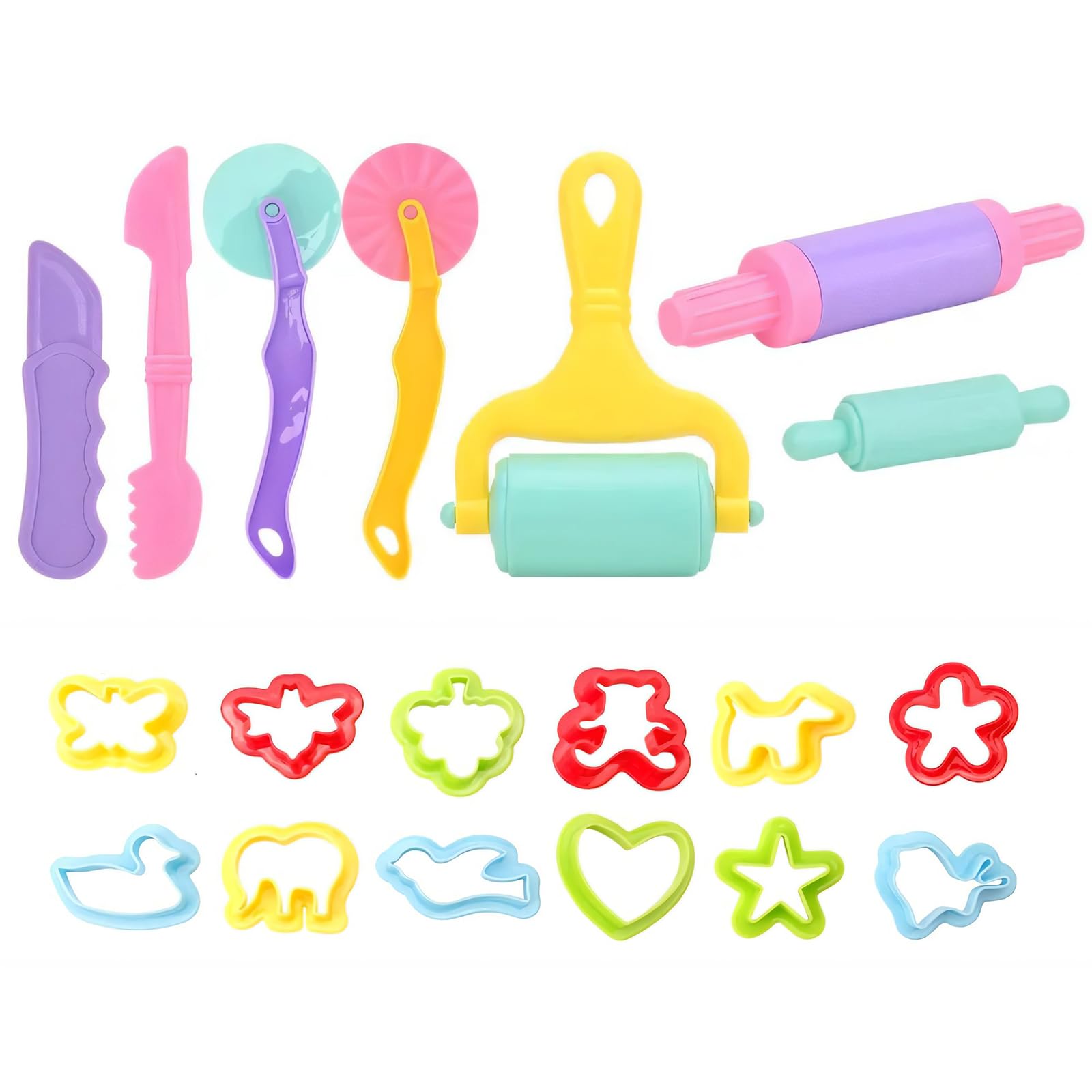 YHTCC 19Pcs Clay Dough Set, Dough Tools, Claydough Accessories, Clay dough Cutters Clay Roller and modeling tools (Random Colors)