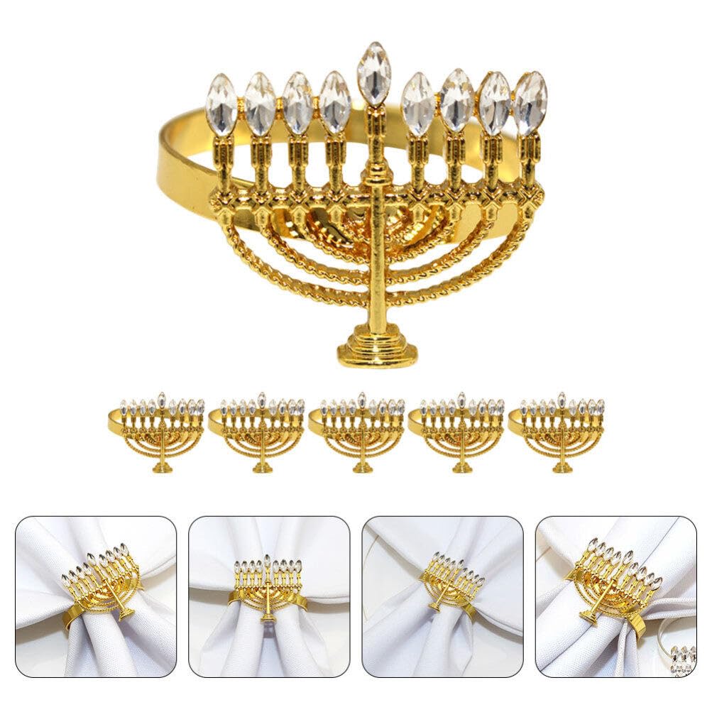 Chag Same’ACH Pack Of 12 Serviette Rings - Jewish Passover Hannukah Napkin Holders, Mirror Gold - View #8