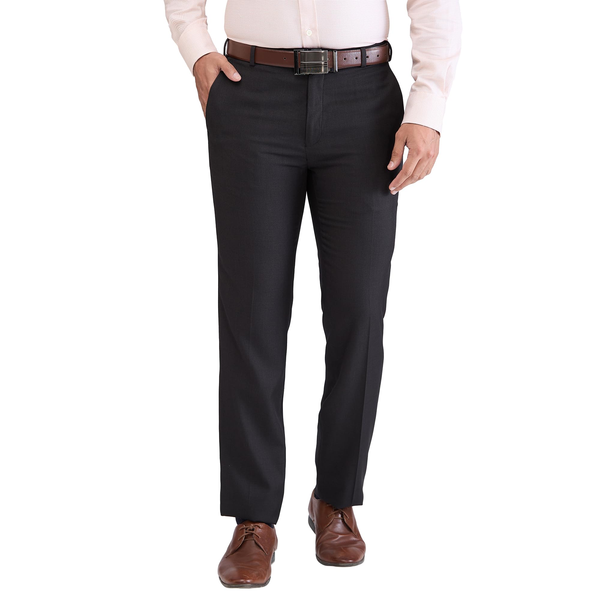 raymond Men's Contemporary Fit Solid Pattern Terylene Rayon Blend Flat Front Formal Trouser-picture-10