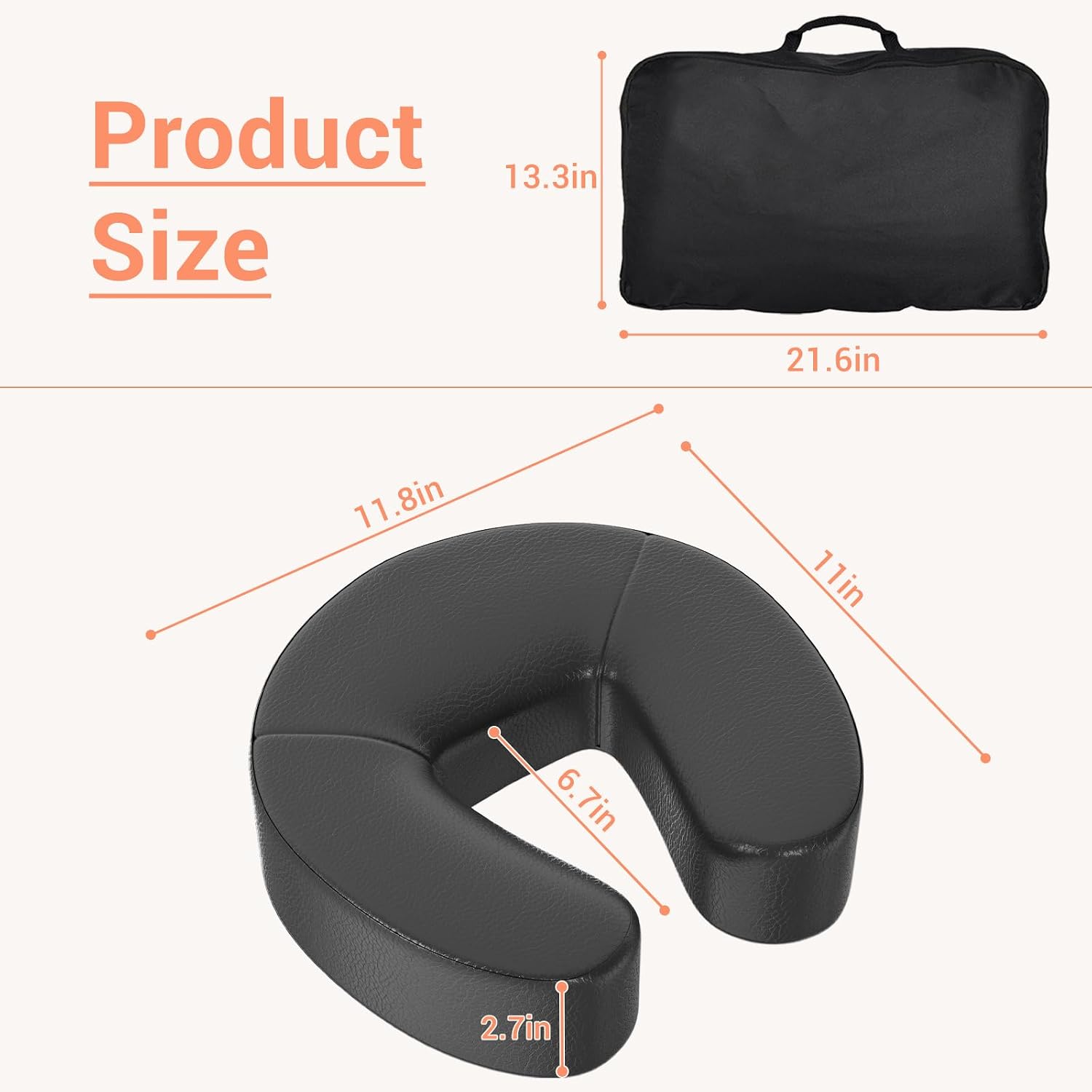Massage Face Cradle Cushion & Headrest for Bed,Suitable for mattresses ranging from 5.5-17.7 inches Crescent Memory Foam Neck Pillow for Massage Tables, Spa Bed & Salon Use (Black)