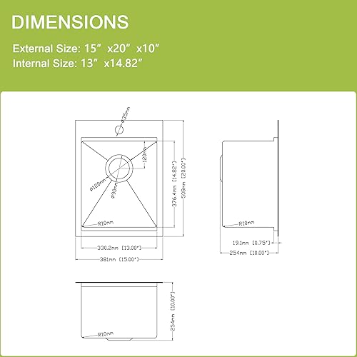 Miniatura 5 de Fregadero de cocina de acero inoxidable de 25 pulgadas de montaje superior, 25 x 22 pulgadas, 10 pulgadas de profundidad