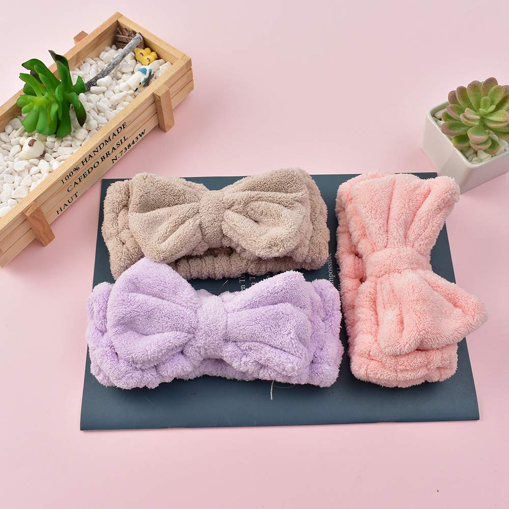 VIOCIWUO Diademas De Microfibra Con Lazo Para Mujer, Paquete De 3, Diademas Elásticas Suaves Para Maquillaje, Bandas Para El Cabello, Lavado De Cara, Spa, Yoga Para Mujeres Y Niñas