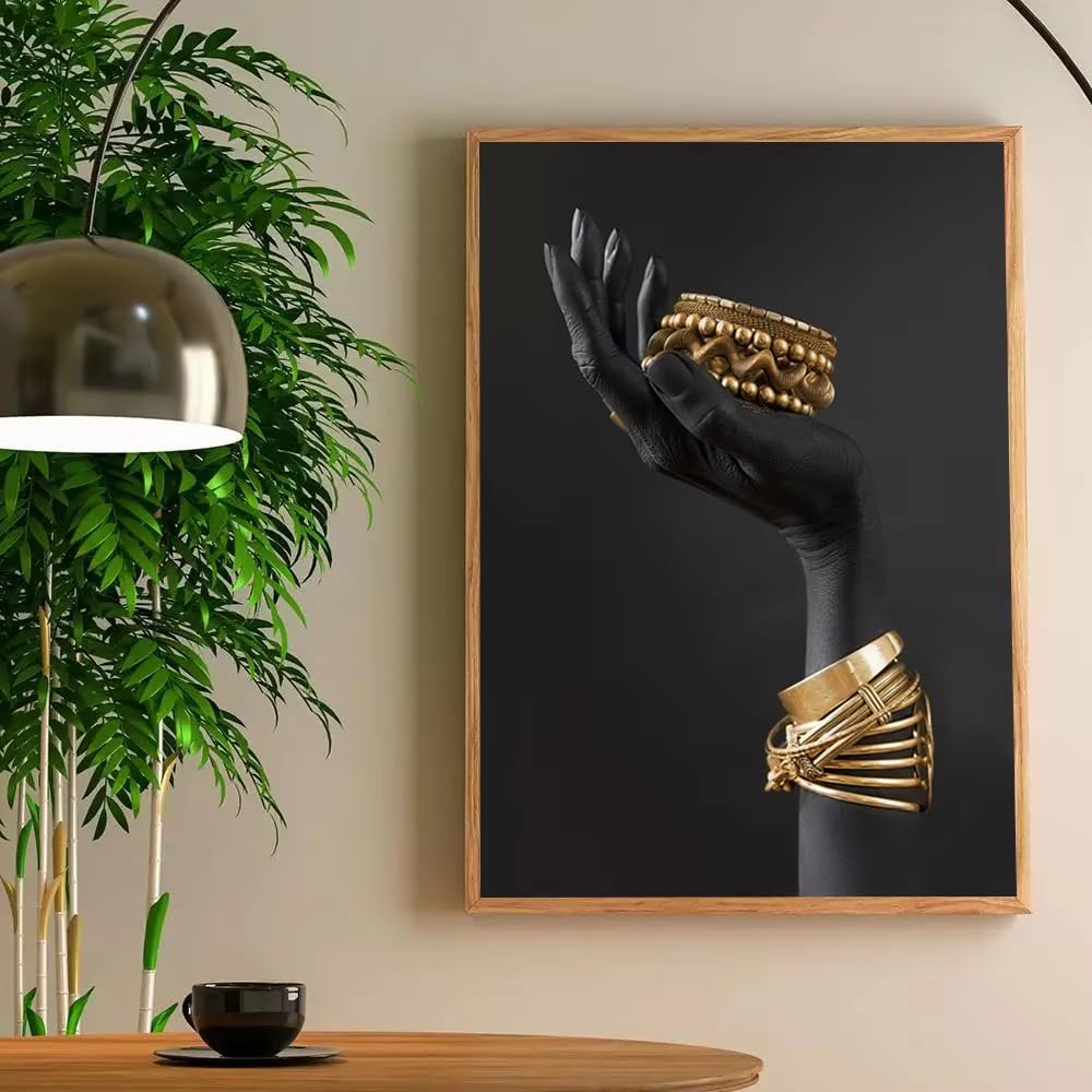 DFZEWKI Modern Black Gold African Woman Portrait Print Home Living Room Bedroom Entrance Bar Restaurant(70x90cm(26x35in)/No frame)