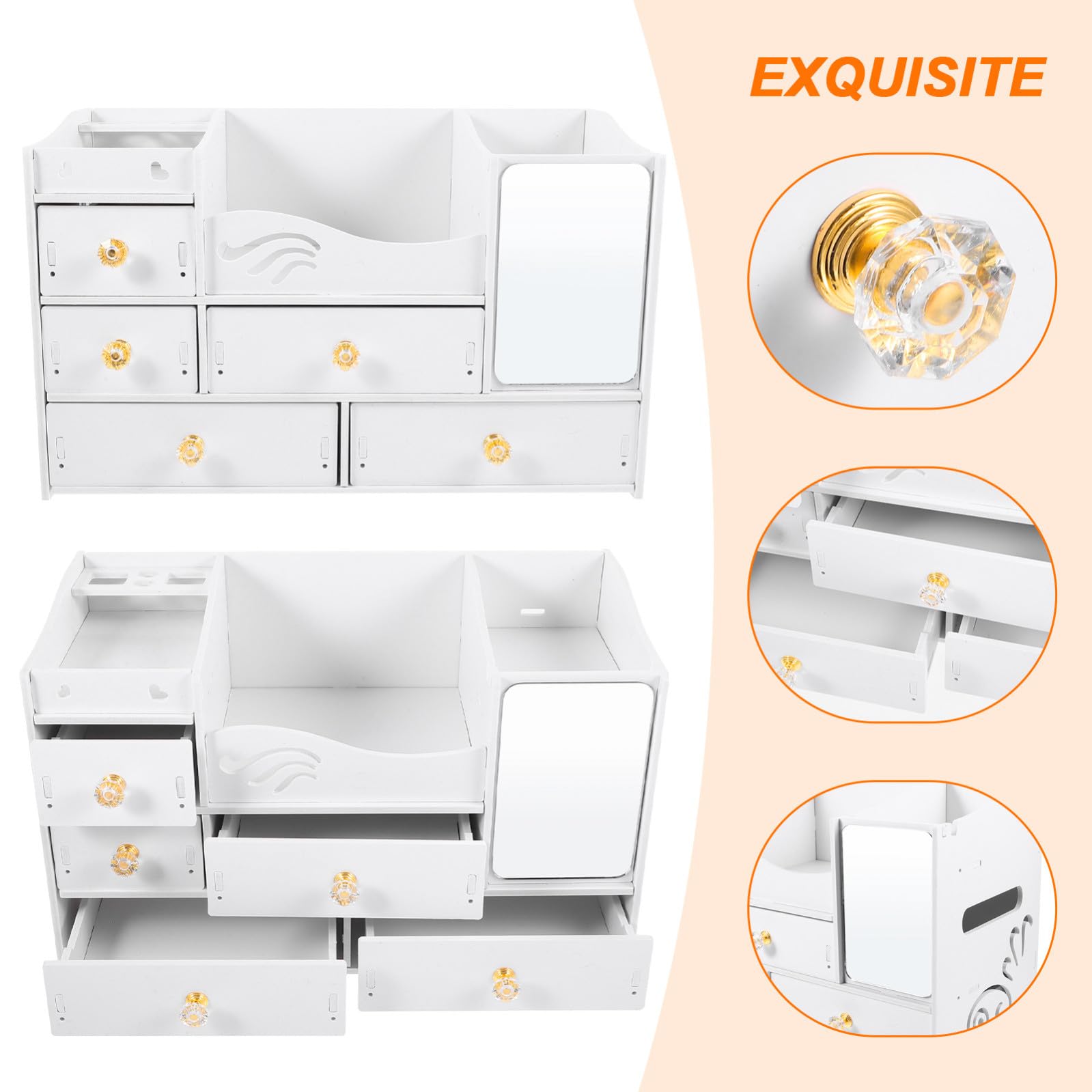 ibasenice Organizzatore per Cosmetici Bianco con Cassetti, Grande Capacità in Pvc e Legno Plastico, Semplice e Decorativo per Uso da Scrivania e Organizzazione Trucco