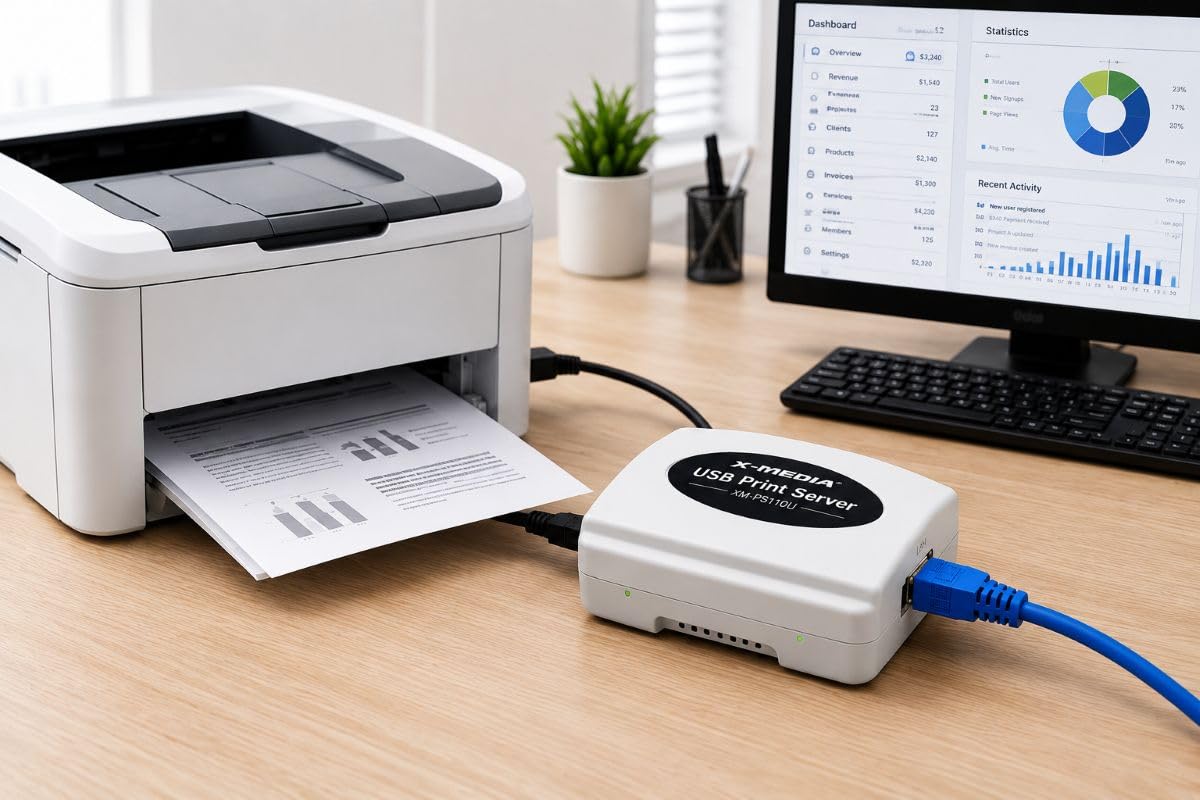 X-Media XM-PS110U - Server di stampa USB a 1 porta 10/100 Mbps, con porta USB 2.0