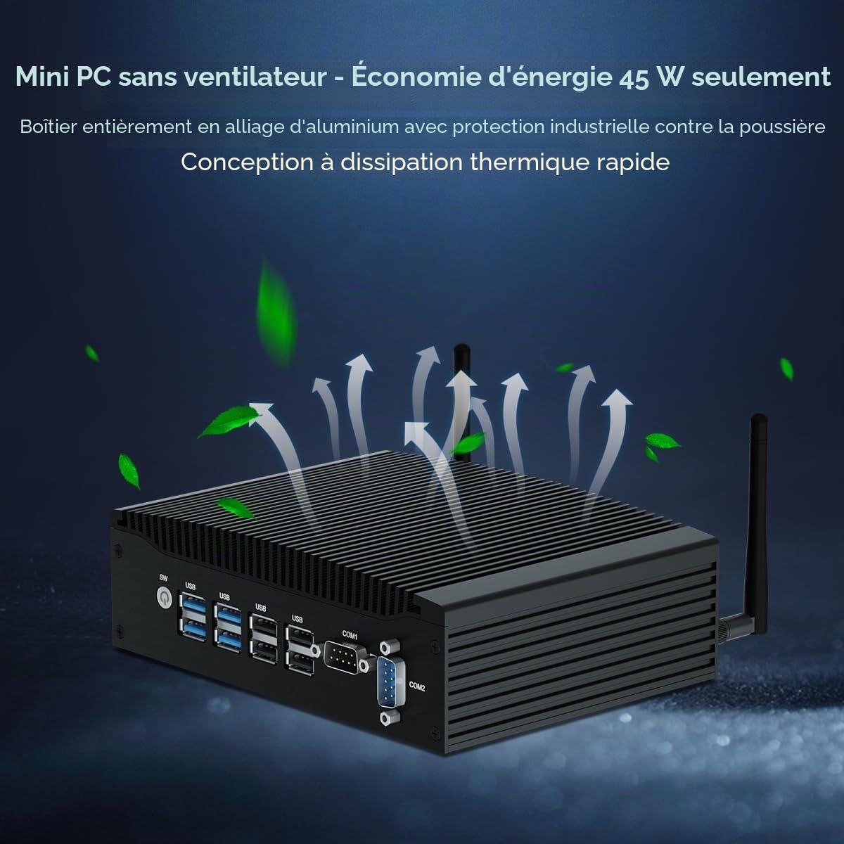 WEIDIAN Mini PC Industriel i5 8350U, Fanless PC sans Ventilateur 16Go RAM 512Go SSD, Win 11 Ordinateur Industriel 4K 2HD, 2X RS232, 8USB, 2X RJ45 LAN, Auto Power on, pour Business School Home