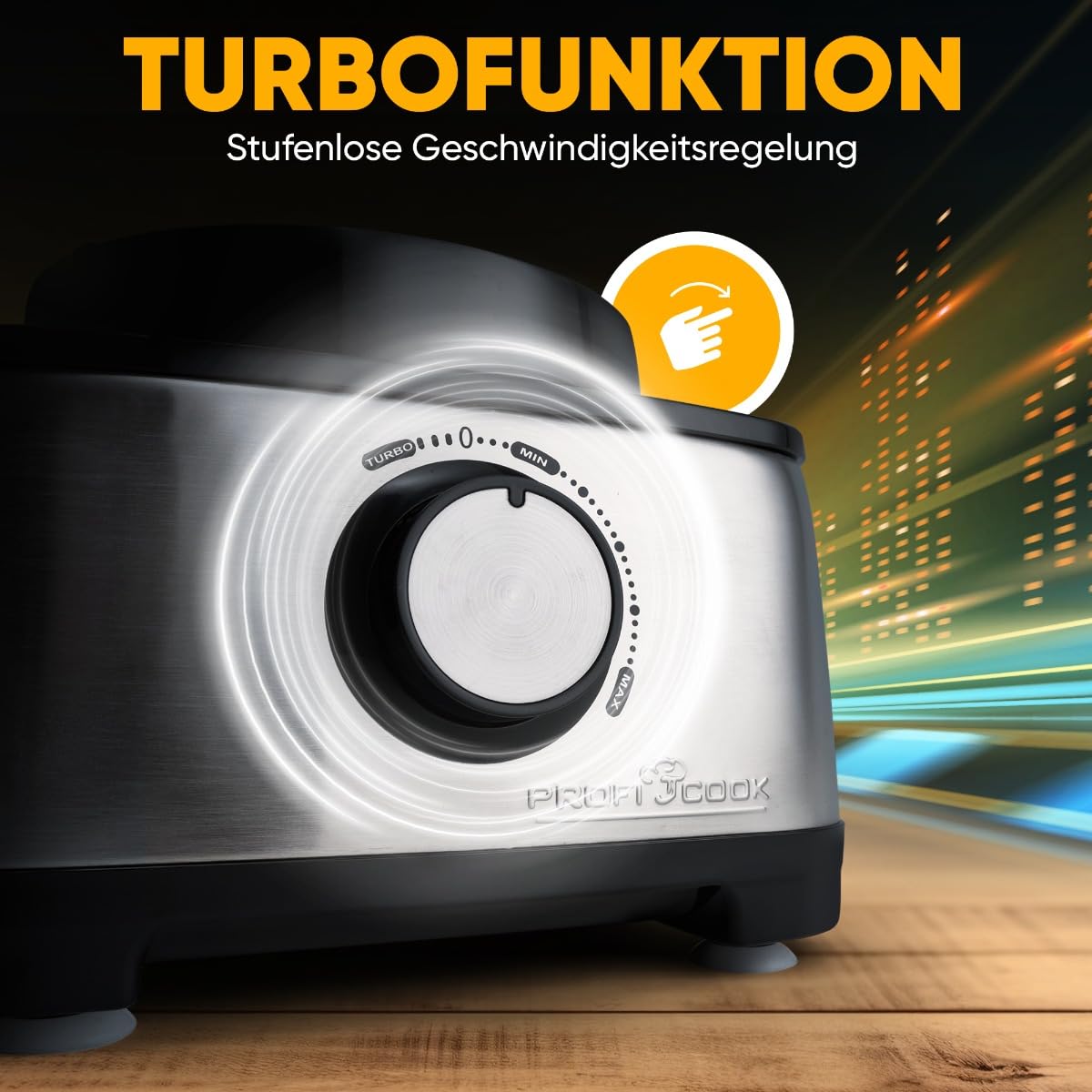 ProfiCook PC-KM 1063 robot de cocina compacto, cortar, amasar, mezclar, accesorio para prensar cítricos, 1,2L, apertura de rellenado, con función turbo incl. 11 accesorios, 1200W