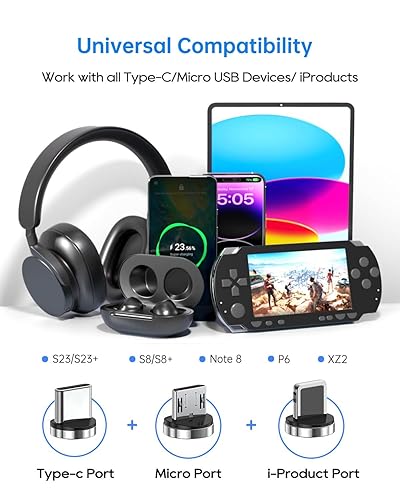 Miniatura 3 de Kuulaa Cable de carga magnético giratorio 3 en 1 de 6 pies, carga rápida de 3 A, transferencia de datos de 480 Mbps, cables trenzados de nailon para