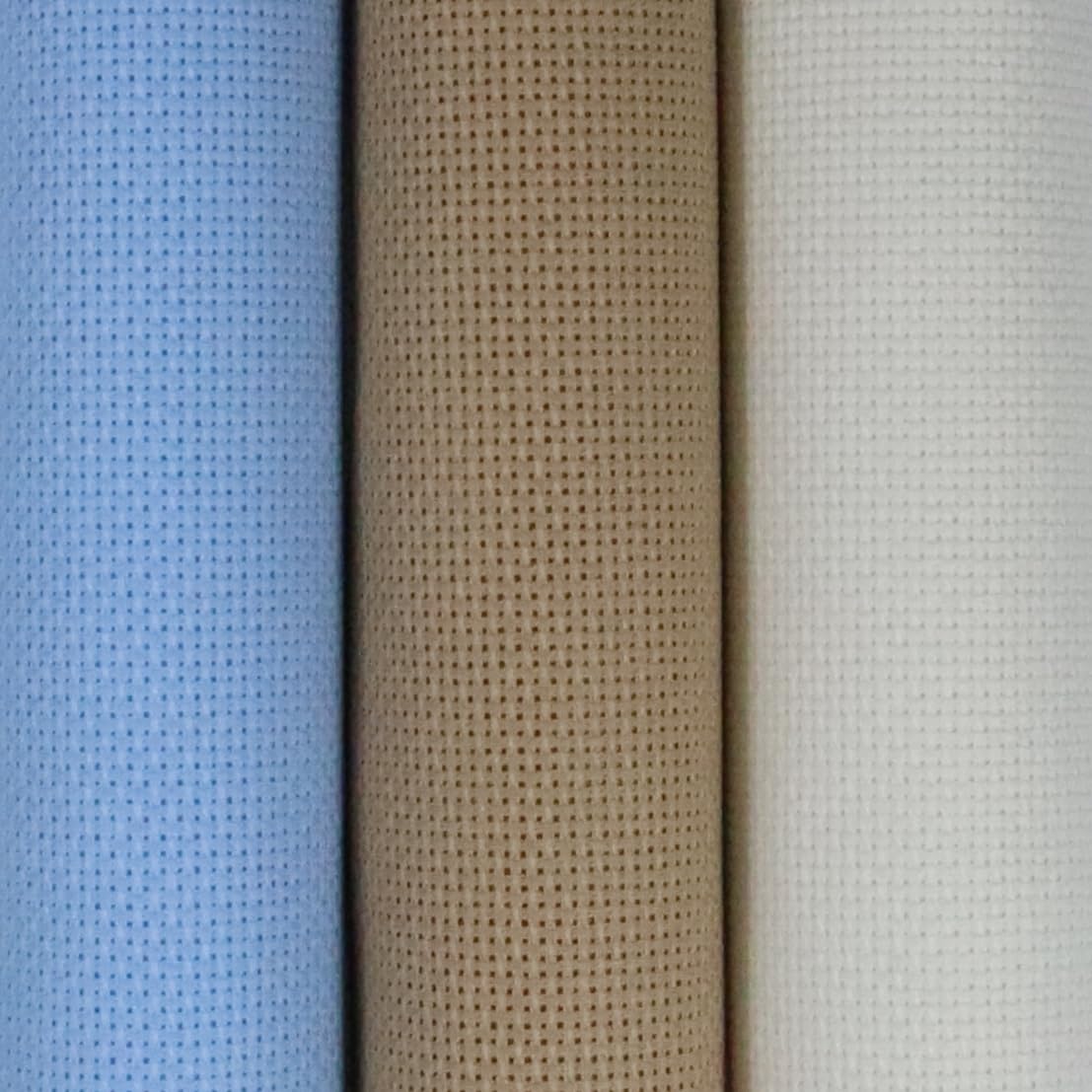KCS 3 pc of 15" x 18"(38cmx45cm) 18 Count Cross Stitch Cotton Aida Cloth Needlework Rolled Fabric Box,18CT,Light Blue+Khaki+Antique White