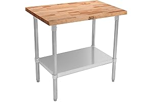 John Boos Kitchen Island Maple Wood Top Work Table with Adjustable Lower Shelf